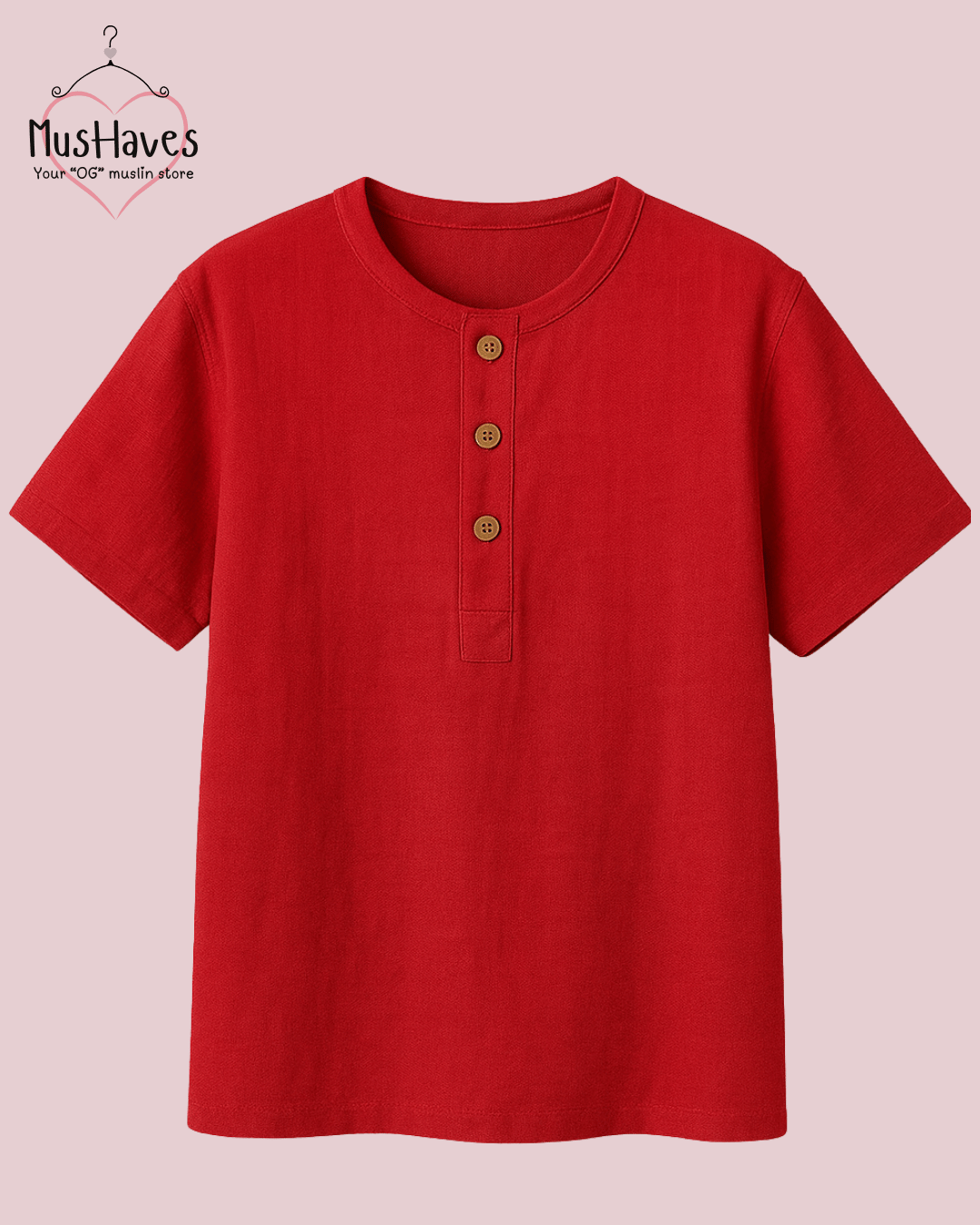Unisex Organic Cotton Muslin T-Shirt – 100% Double Gauze, Loose Fit, Breathable Red Tee