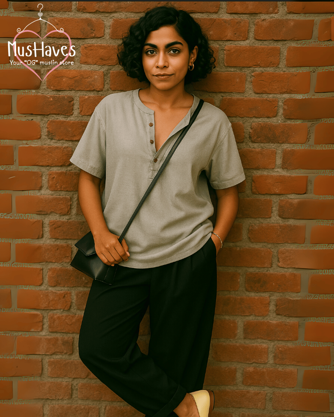 Unisex Organic Cotton Muslin T-Shirt – 100% Double Gauze, Loose Fit, Breathable Grey Tee