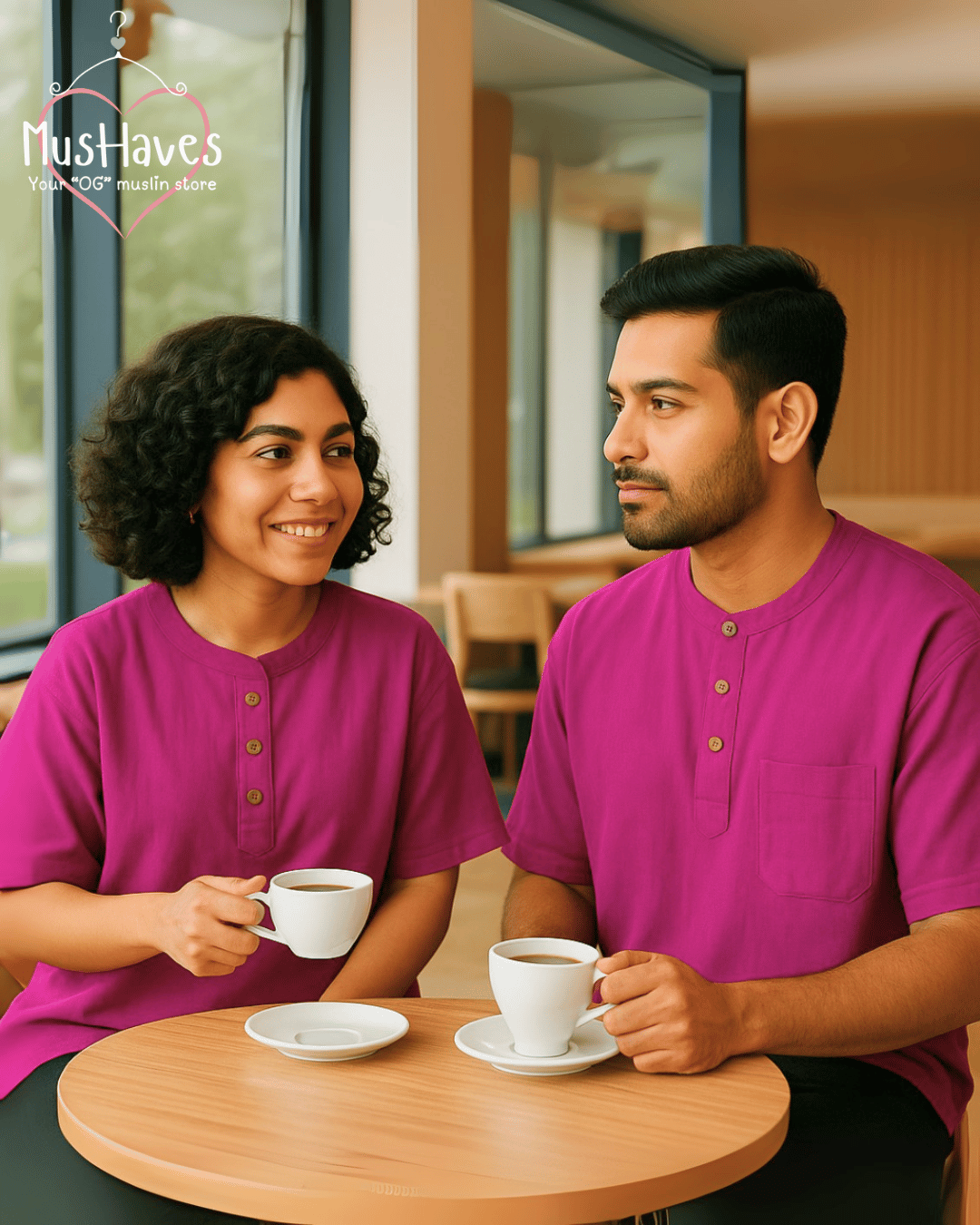 Unisex Organic Cotton Muslin T-Shirt – 100% Double Gauze, Loose Fit, Breathable Fuchsia Pink Tee