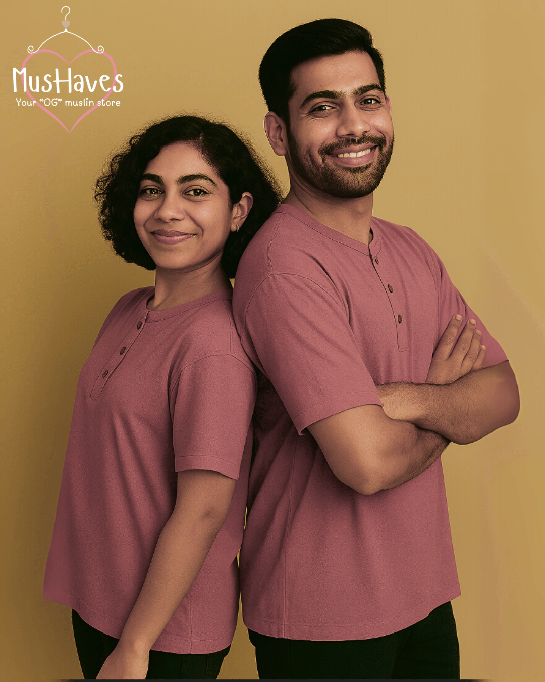 Unisex Organic Cotton Muslin T-Shirt – 100% Double Gauze, Loose Fit, Breathable Rusty Pink Tee