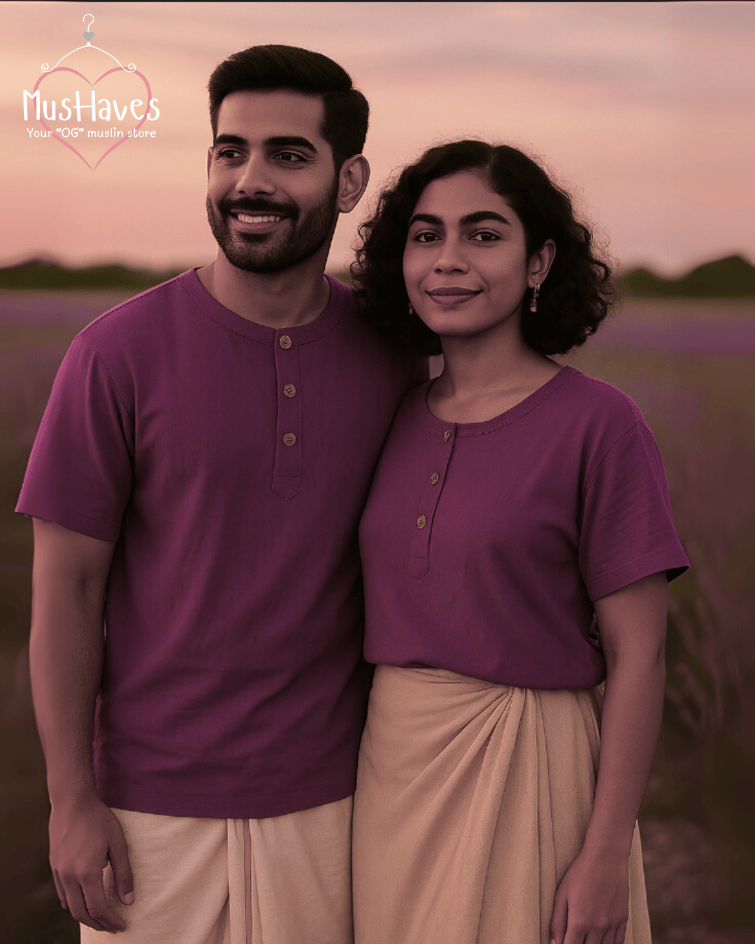 Unisex Organic Cotton Muslin T-Shirt – 100% Double Gauze, Loose Fit, Breathable Purple Teeshirt