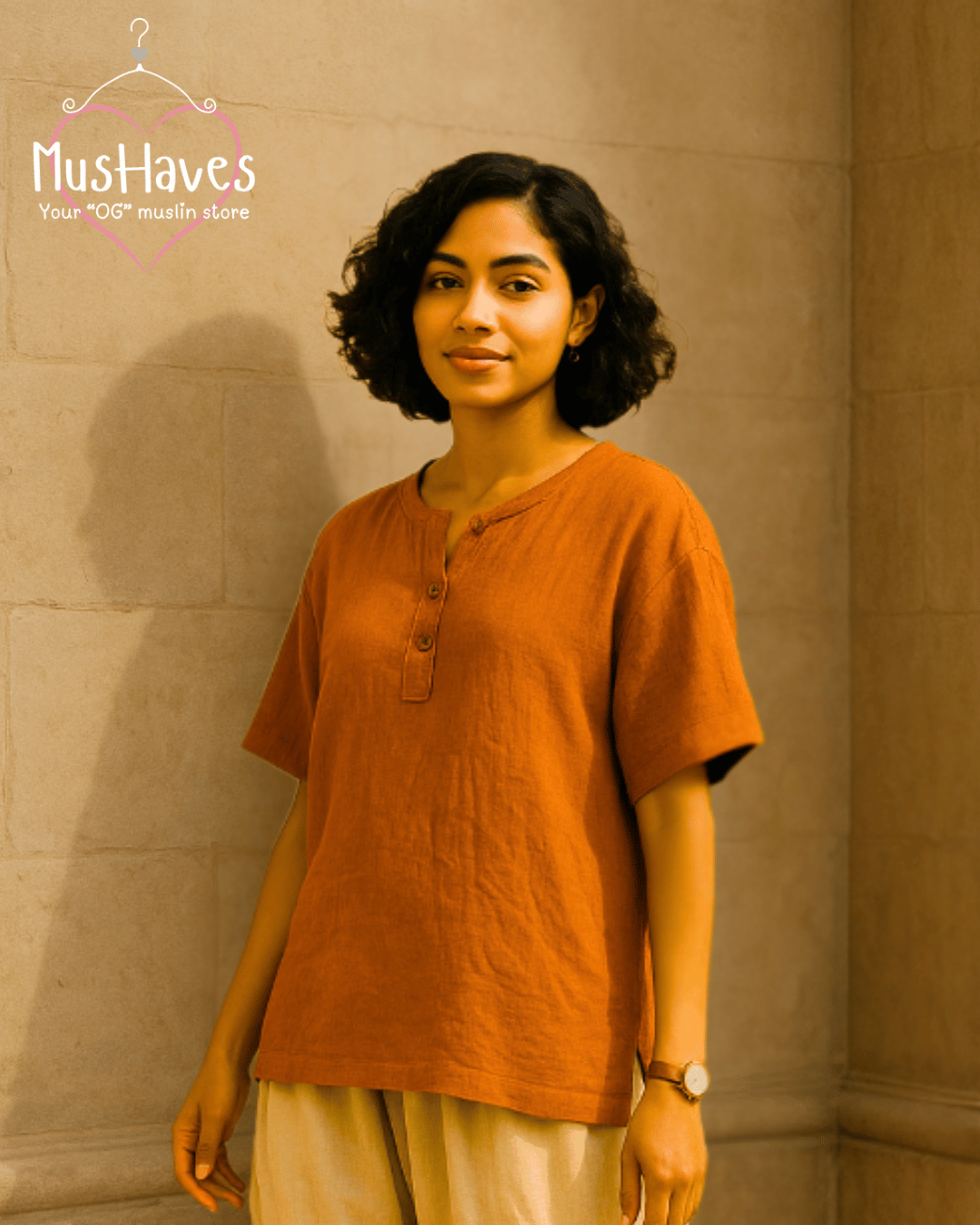 Unisex Organic Cotton Muslin T-Shirt – 100% Double Gauze, Loose Fit, Breathable Mandarin Orange Tee