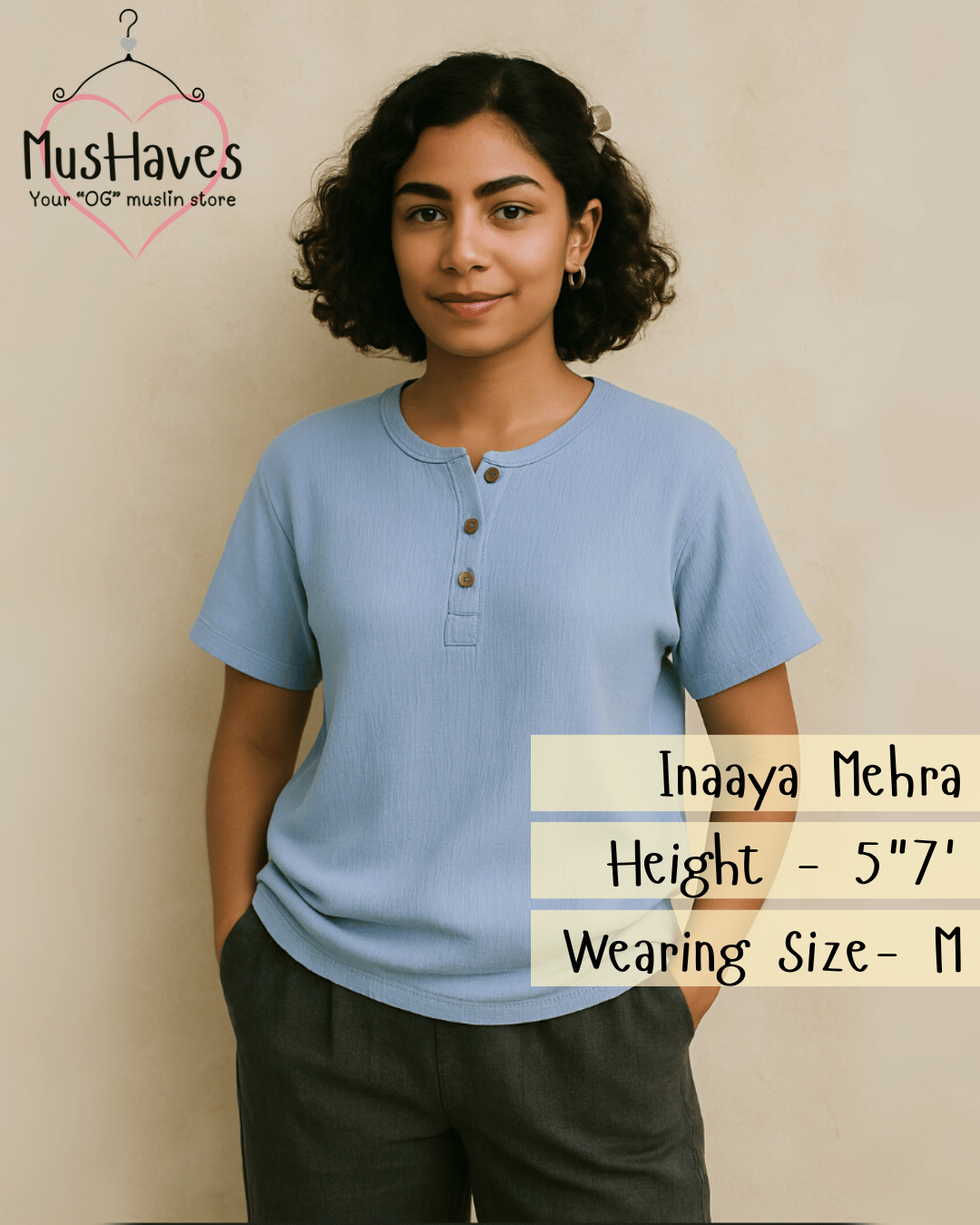 Unisex Organic Cotton Muslin T-Shirt – 100% Double Gauze, Loose Fit, Breathable Powder Blue Tee