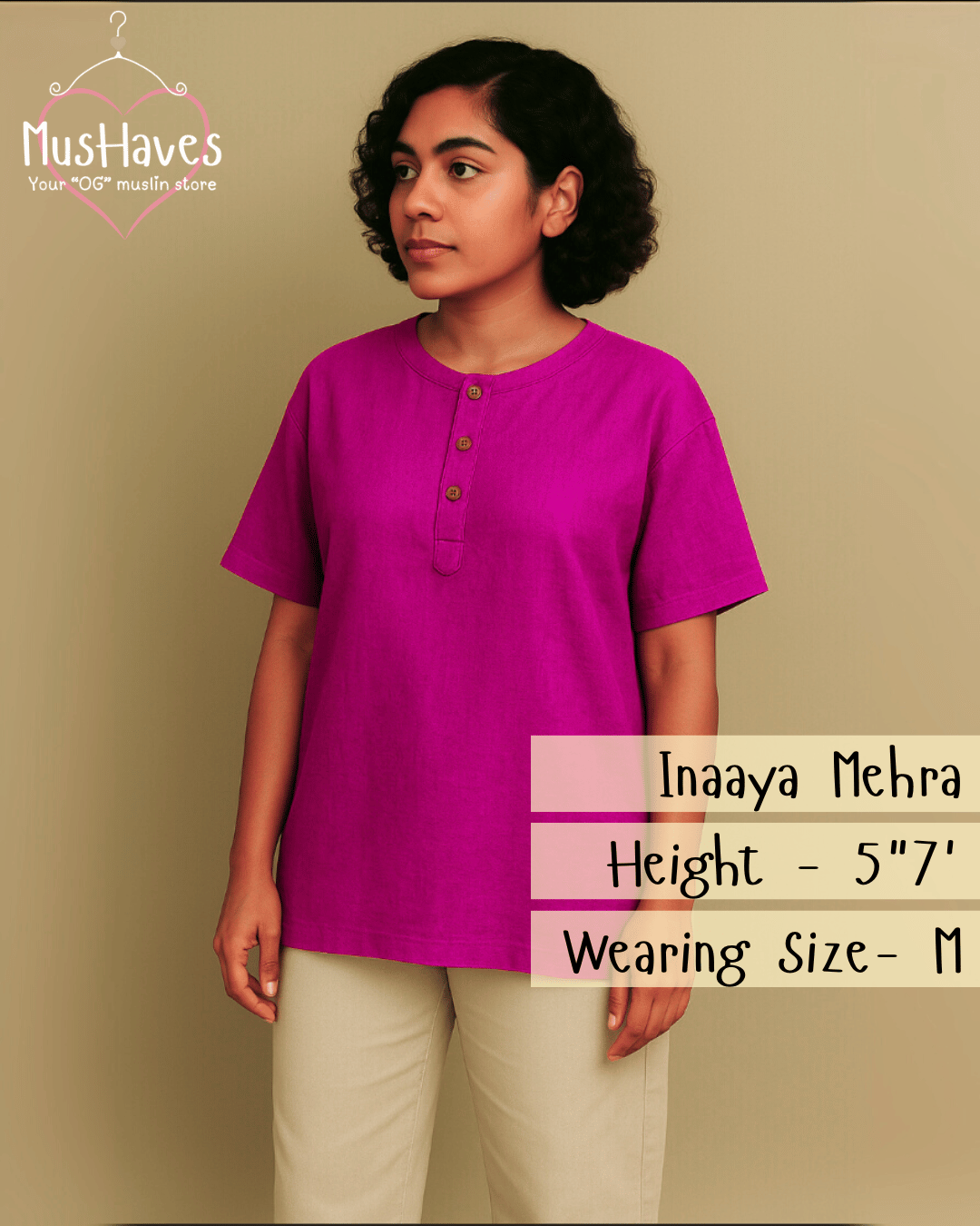 Unisex Organic Cotton Muslin T-Shirt – 100% Double Gauze, Loose Fit, Breathable Fuchsia Pink Tee
