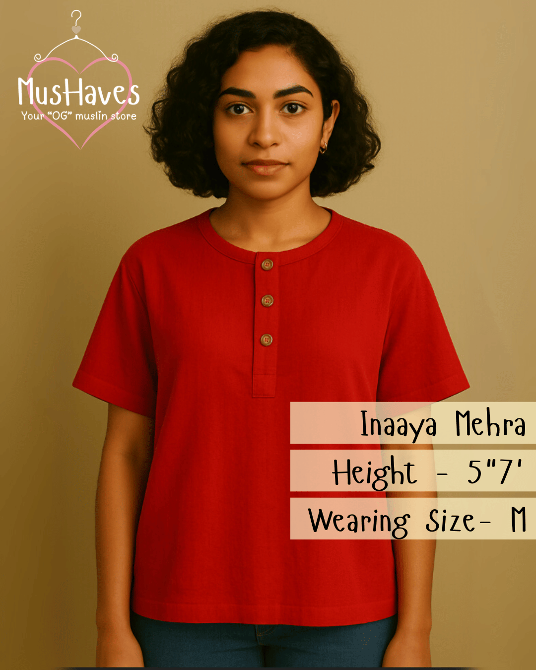 Unisex Organic Cotton Muslin T-Shirt – 100% Double Gauze, Loose Fit, Breathable Red Tee