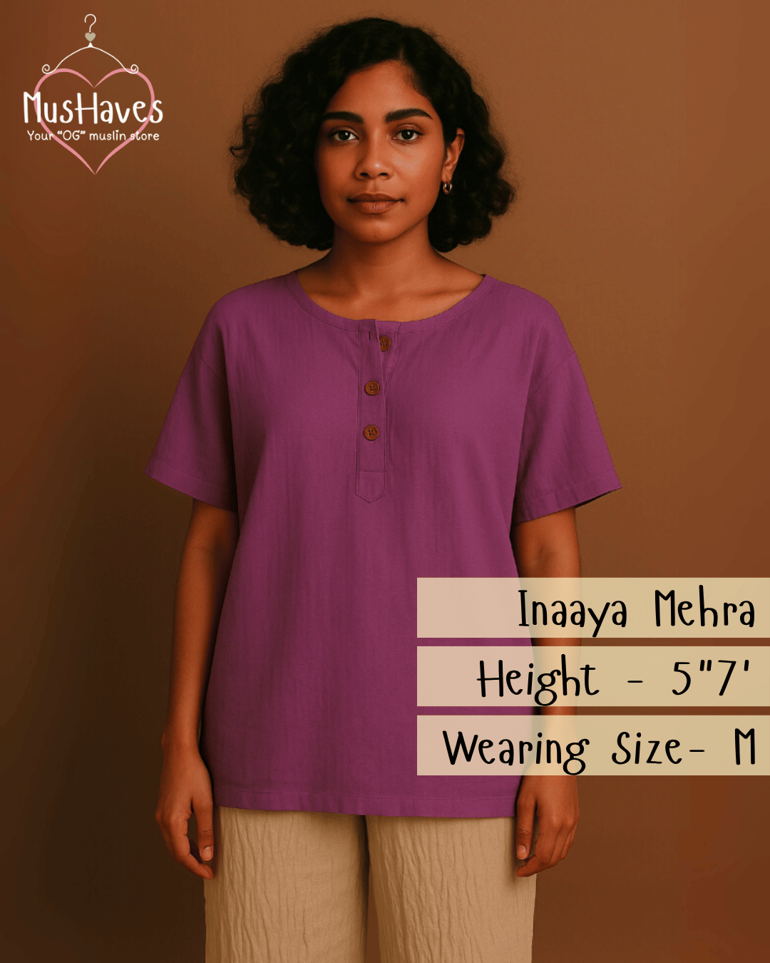 Unisex Organic Cotton Muslin T-Shirt – 100% Double Gauze, Loose Fit, Breathable Purple Teeshirt