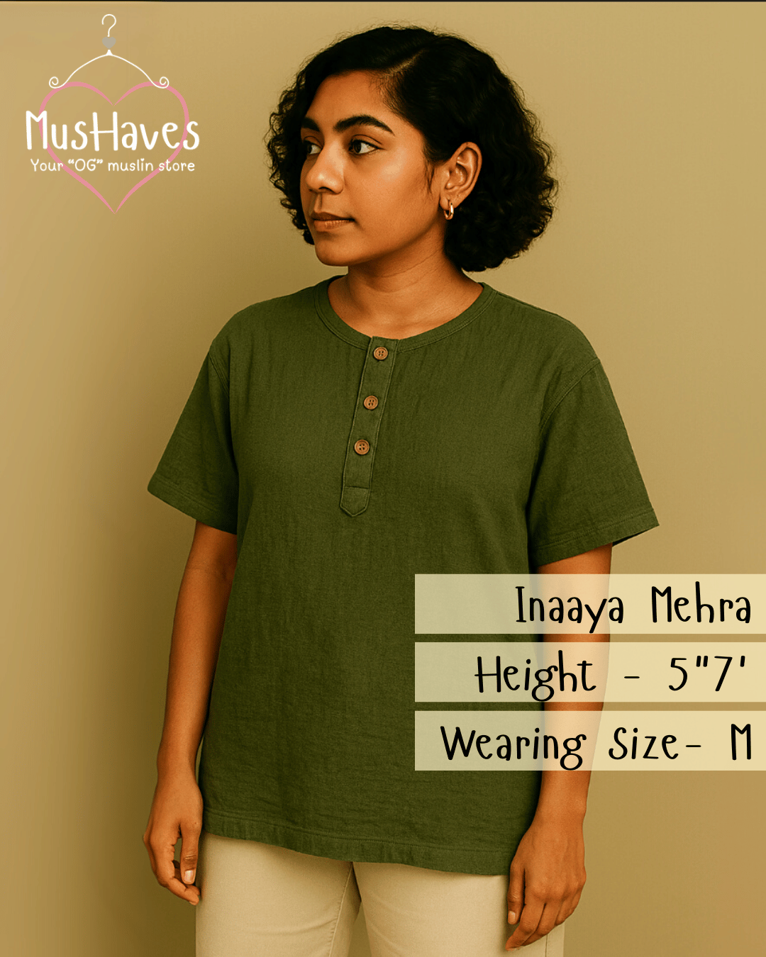 Unisex Organic Cotton Muslin T-Shirt – 100% Double Gauze, Loose Fit, Breathable Olive Green Tee