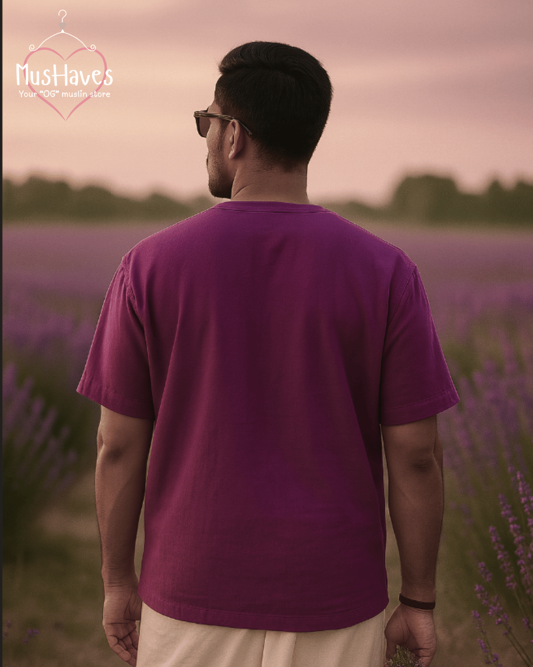 Unisex Organic Cotton Muslin T-Shirt – 100% Double Gauze, Loose Fit, Breathable Purple Teeshirt