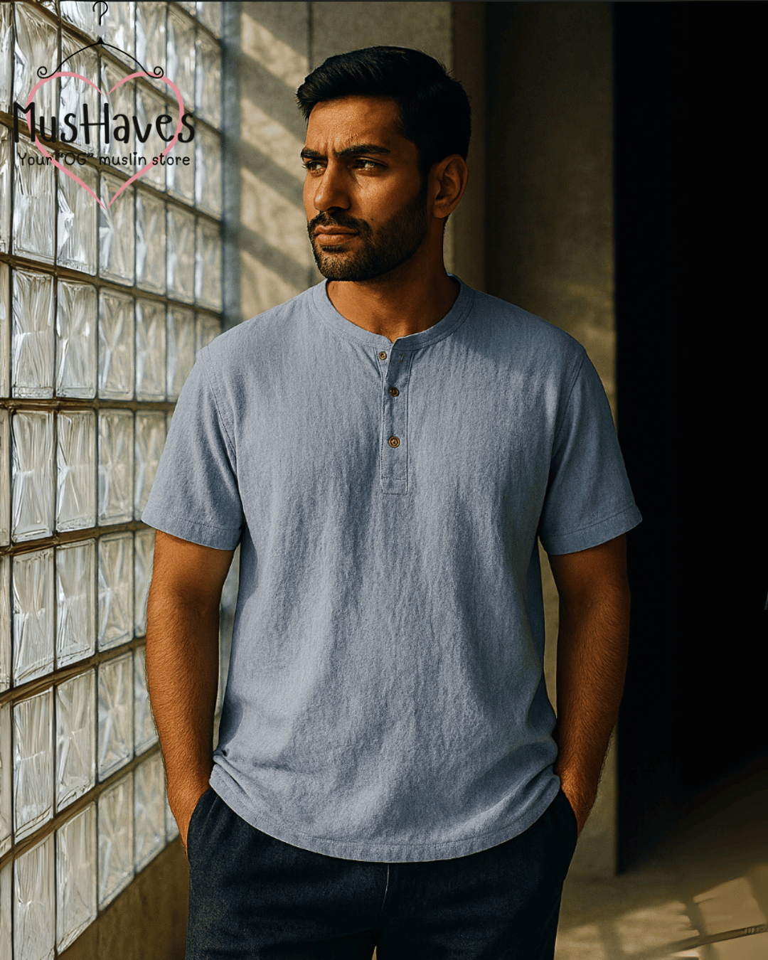 Unisex Organic Cotton Muslin T-Shirt – 100% Double Gauze, Loose Fit, Breathable Powder Blue Tee