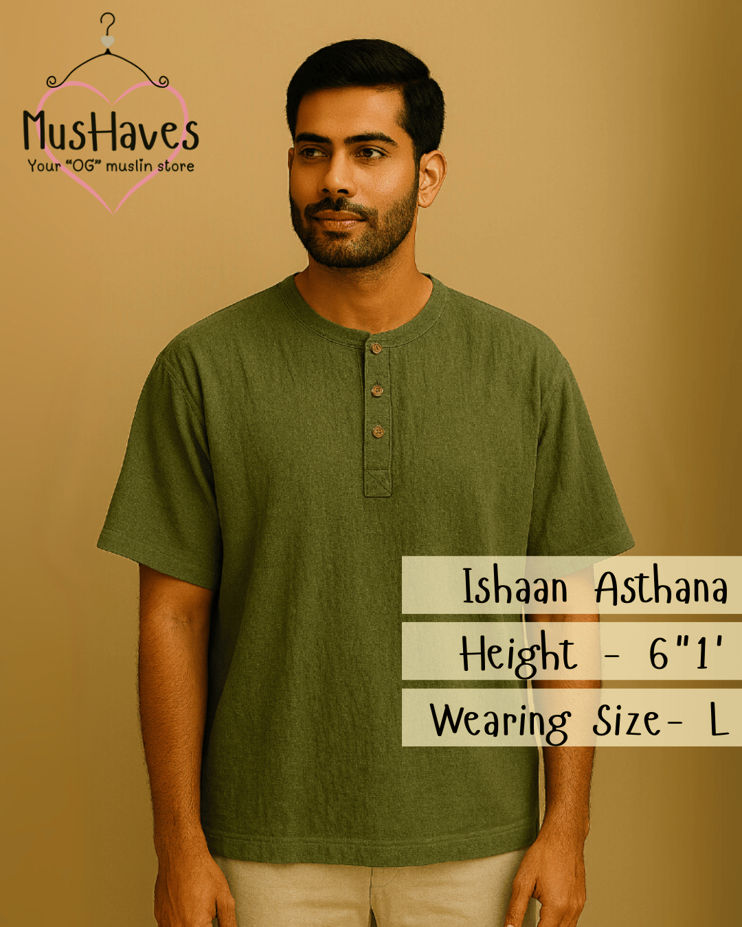 Unisex Organic Cotton Muslin T-Shirt – 100% Double Gauze, Loose Fit, Breathable Olive Green Tee