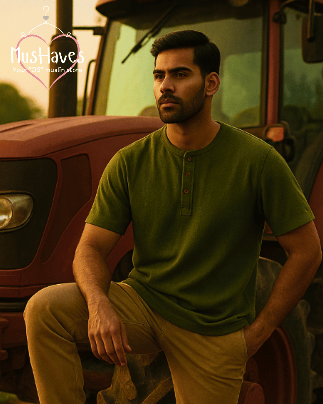 Unisex Organic Cotton Muslin T-Shirt – 100% Double Gauze, Loose Fit, Breathable Olive Green Tee