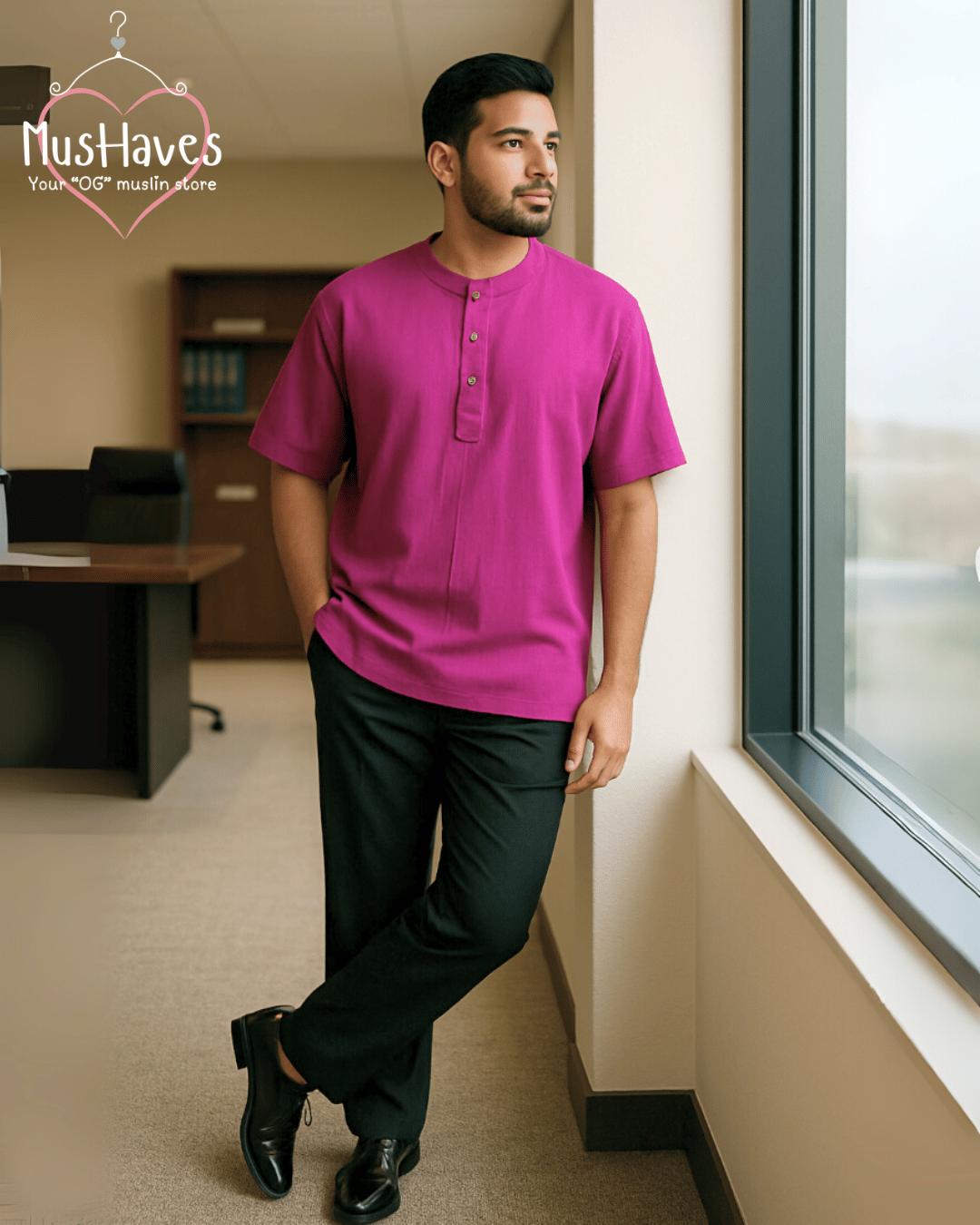 Unisex Organic Cotton Muslin T-Shirt – 100% Double Gauze, Loose Fit, Breathable Fuchsia Pink Tee