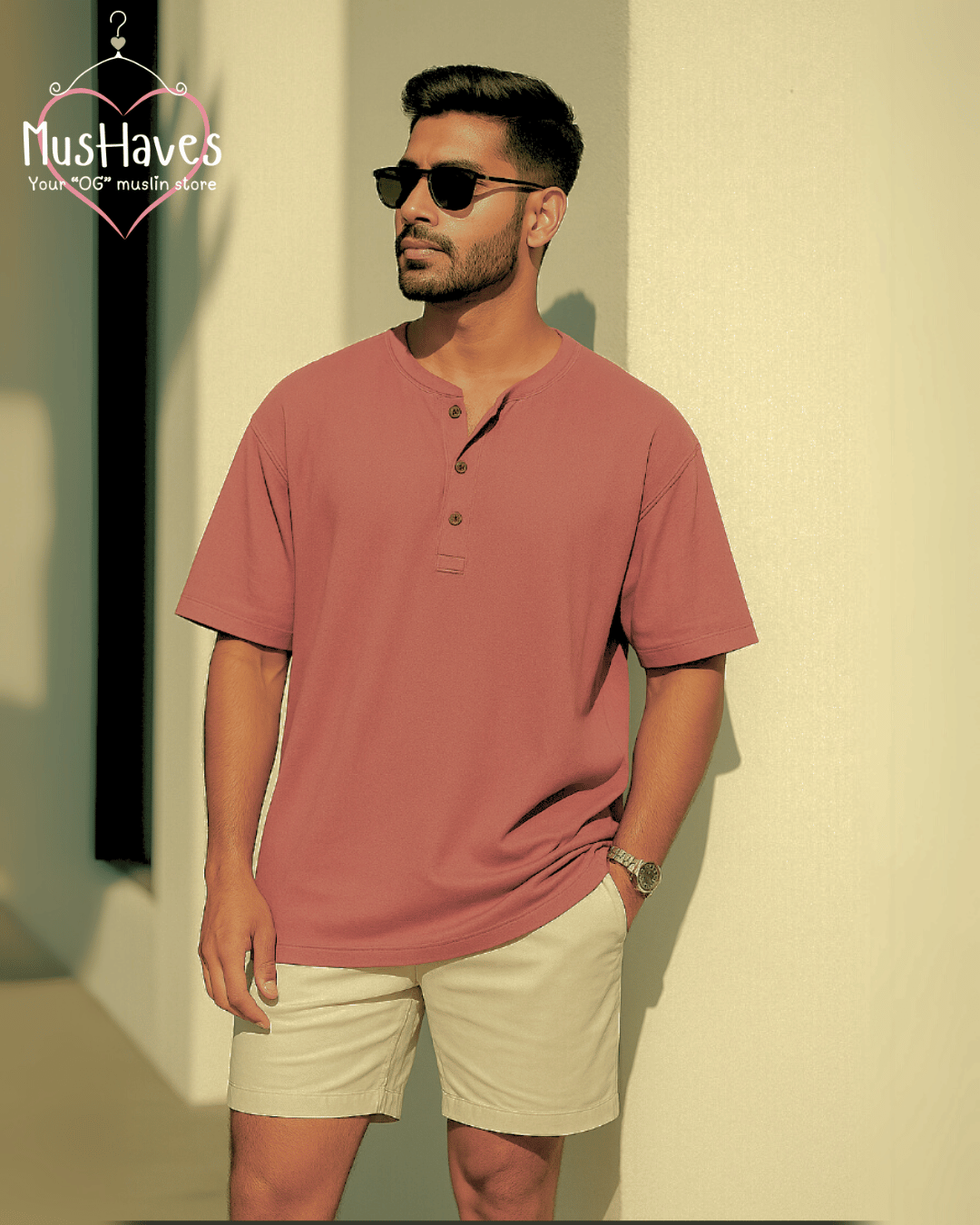 Unisex Organic Cotton Muslin T-Shirt – 100% Double Gauze, Loose Fit, Breathable Rusty Pink Tee