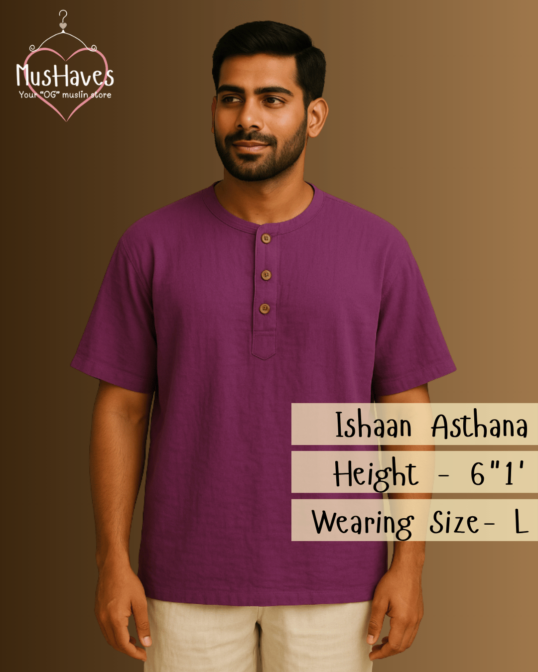 Unisex Organic Cotton Muslin T-Shirt – 100% Double Gauze, Loose Fit, Breathable Purple Teeshirt