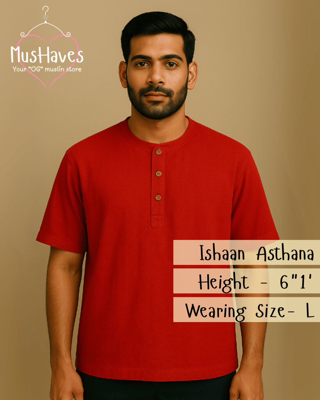 Unisex Organic Cotton Muslin T-Shirt – 100% Double Gauze, Loose Fit, Breathable Red Tee