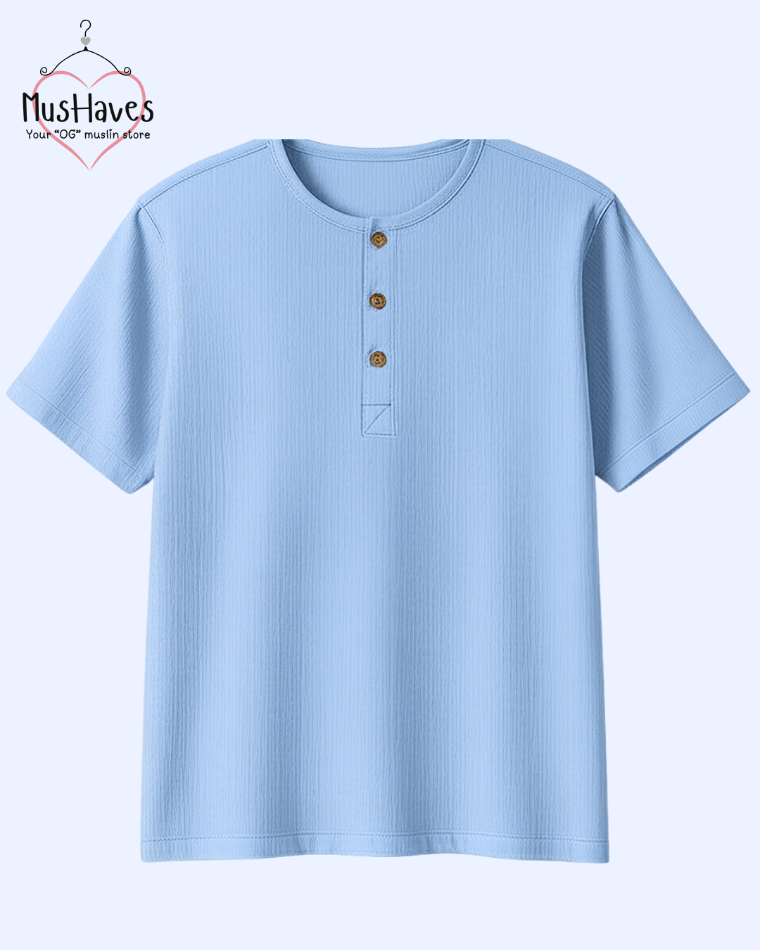 Unisex Organic Cotton Muslin T-Shirt – 100% Double Gauze, Loose Fit, Breathable Powder Blue Tee