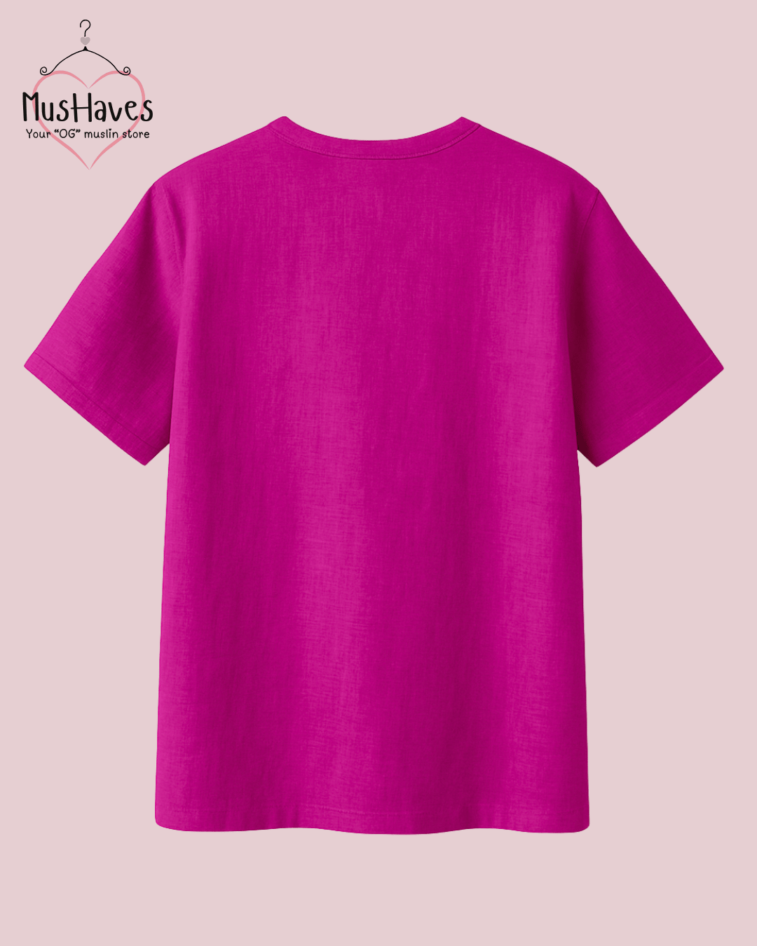 Unisex Organic Cotton Muslin T-Shirt – 100% Double Gauze, Loose Fit, Breathable Fuchsia Pink Tee