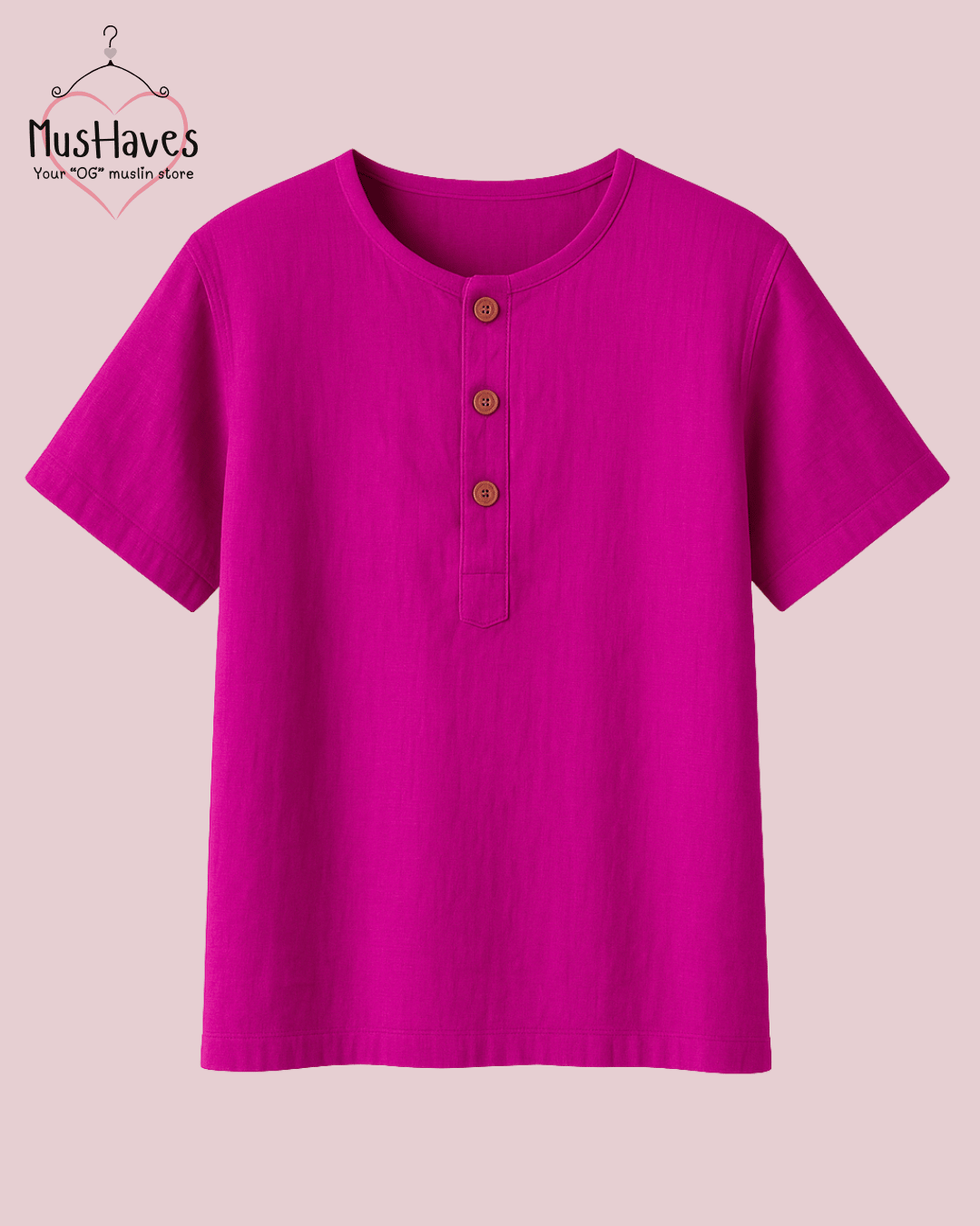 Unisex Organic Cotton Muslin T-Shirt – 100% Double Gauze, Loose Fit, Breathable Fuchsia Pink Tee