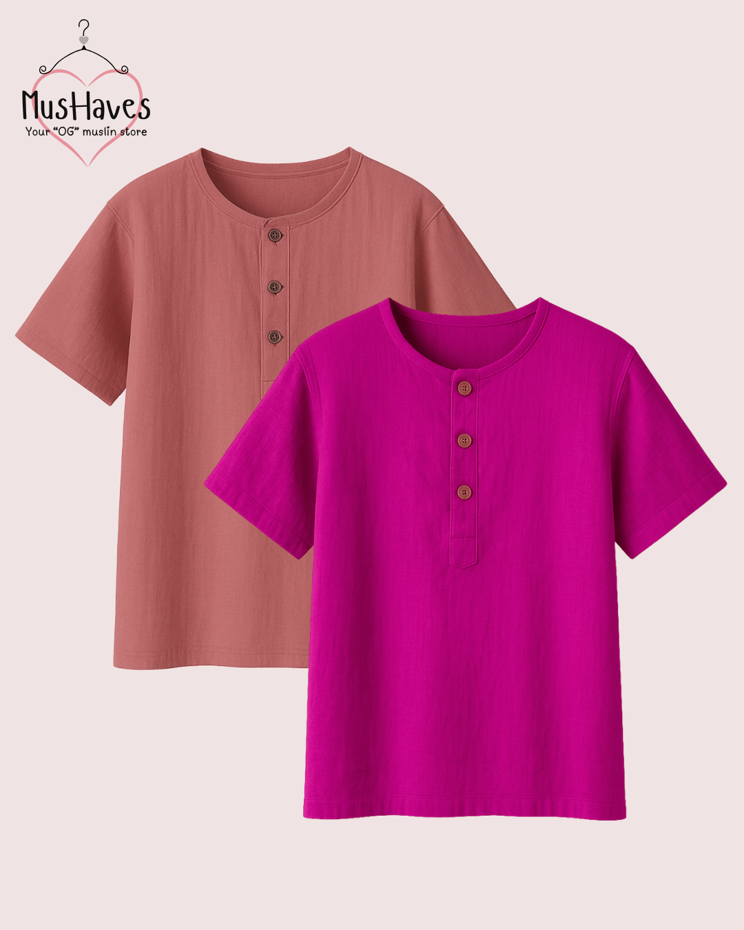 Unisex Premium Muslin Tee, Combo Of Pink - Rust+Fuchsia Pink