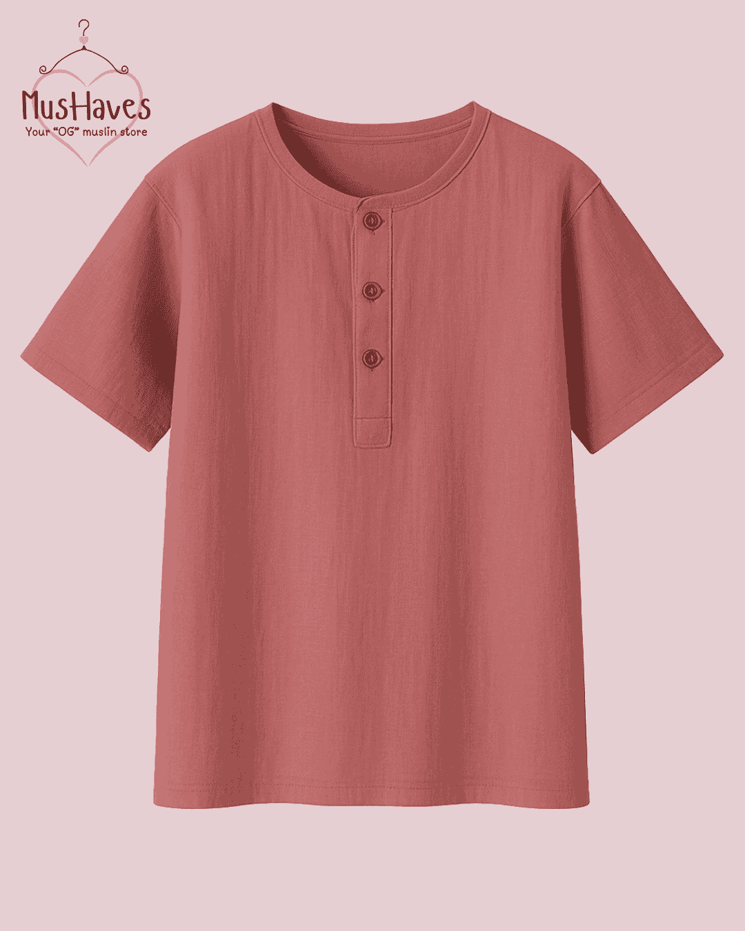 Unisex Organic Cotton Muslin T-Shirt – 100% Double Gauze, Loose Fit, Breathable Rusty Pink Tee