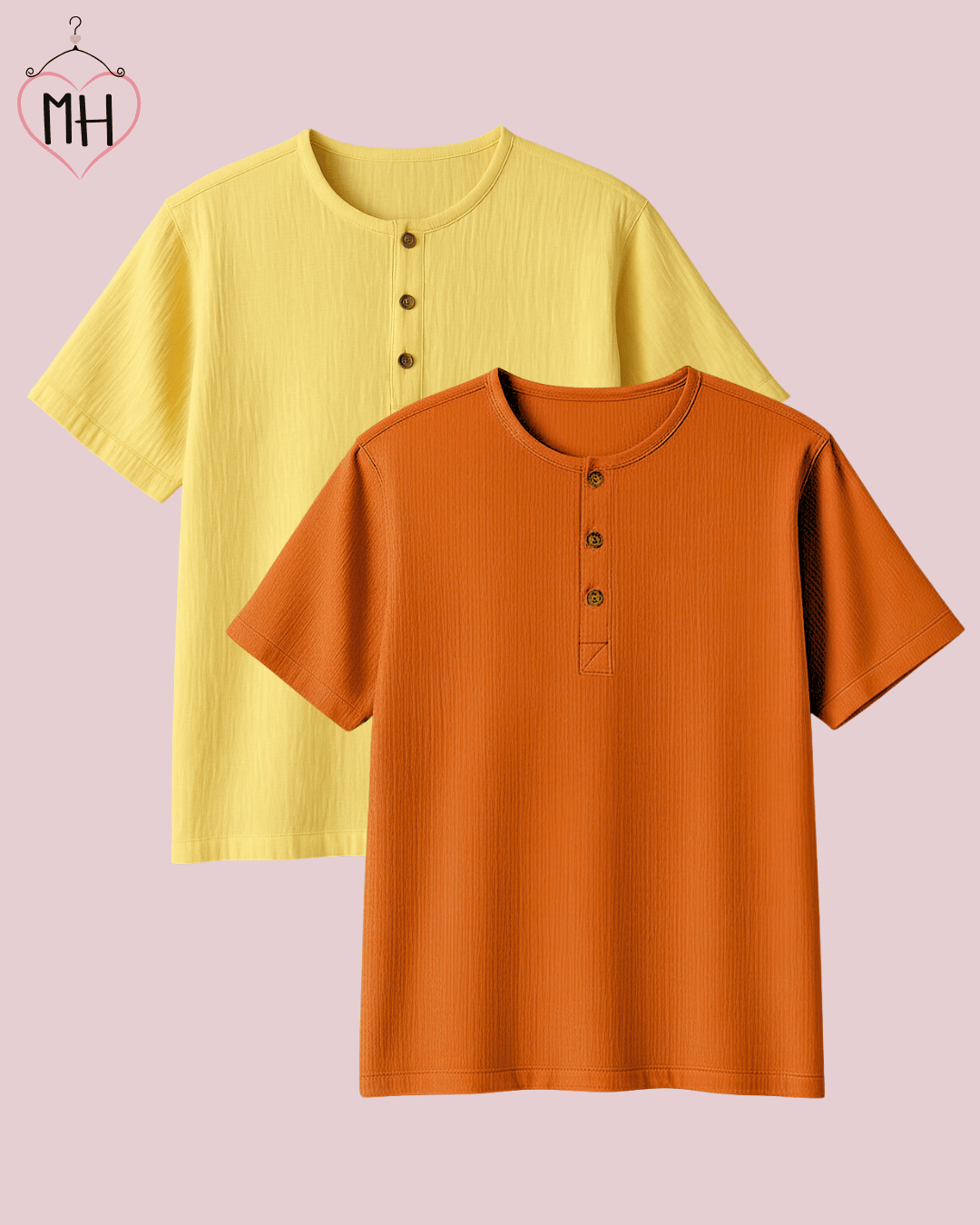 Unisex Premium Muslin Tee, Combo Of Two - Yellow + Orange