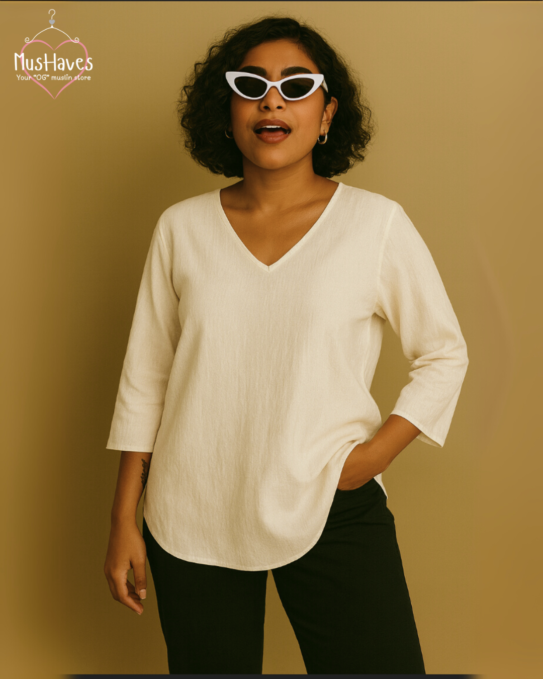 Women Premium Muslin T-Shirt – 100% Double Gauze | Loose Fit | A-Cut | Breathable White Tee
