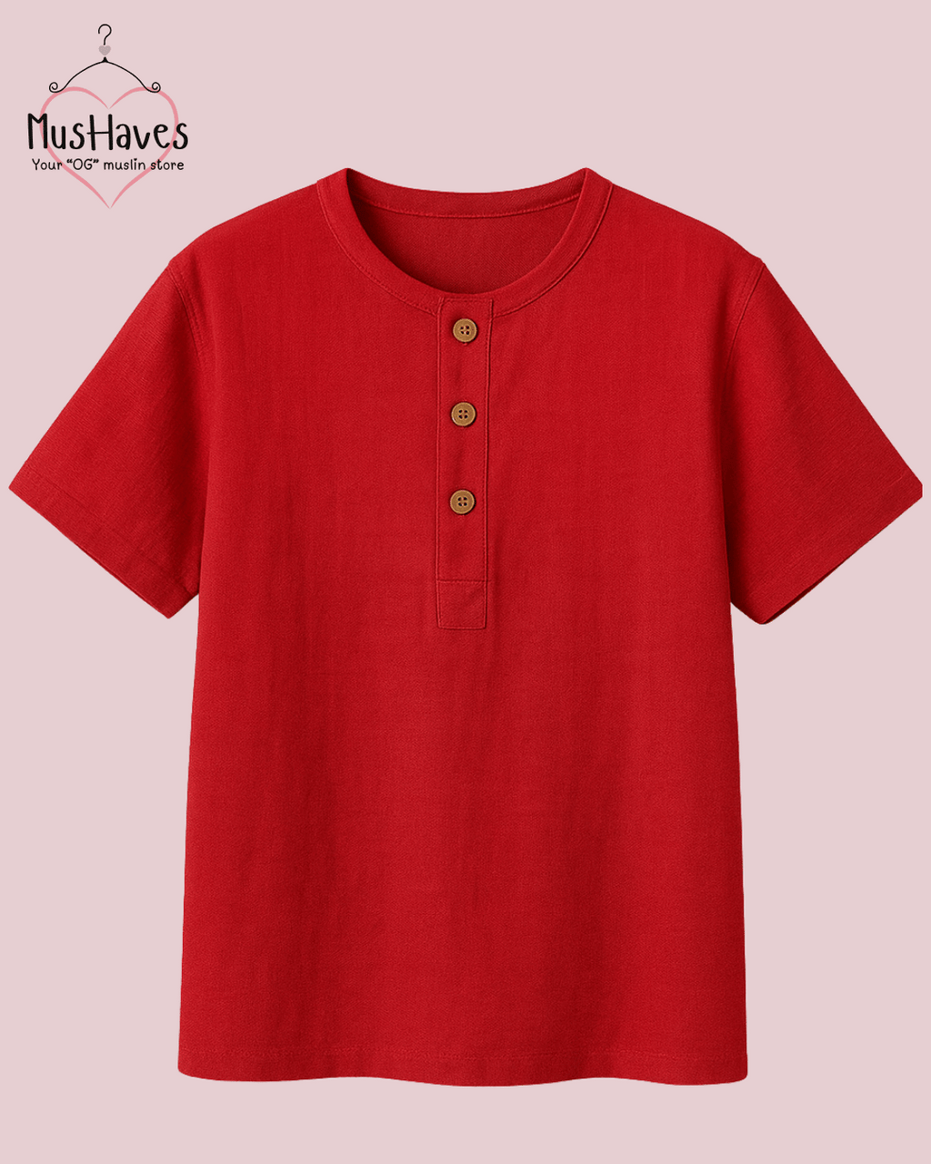 Unisex Organic Cotton Muslin T-Shirt – 100% Double Gauze, Loose Fit, Breathable Red Tee