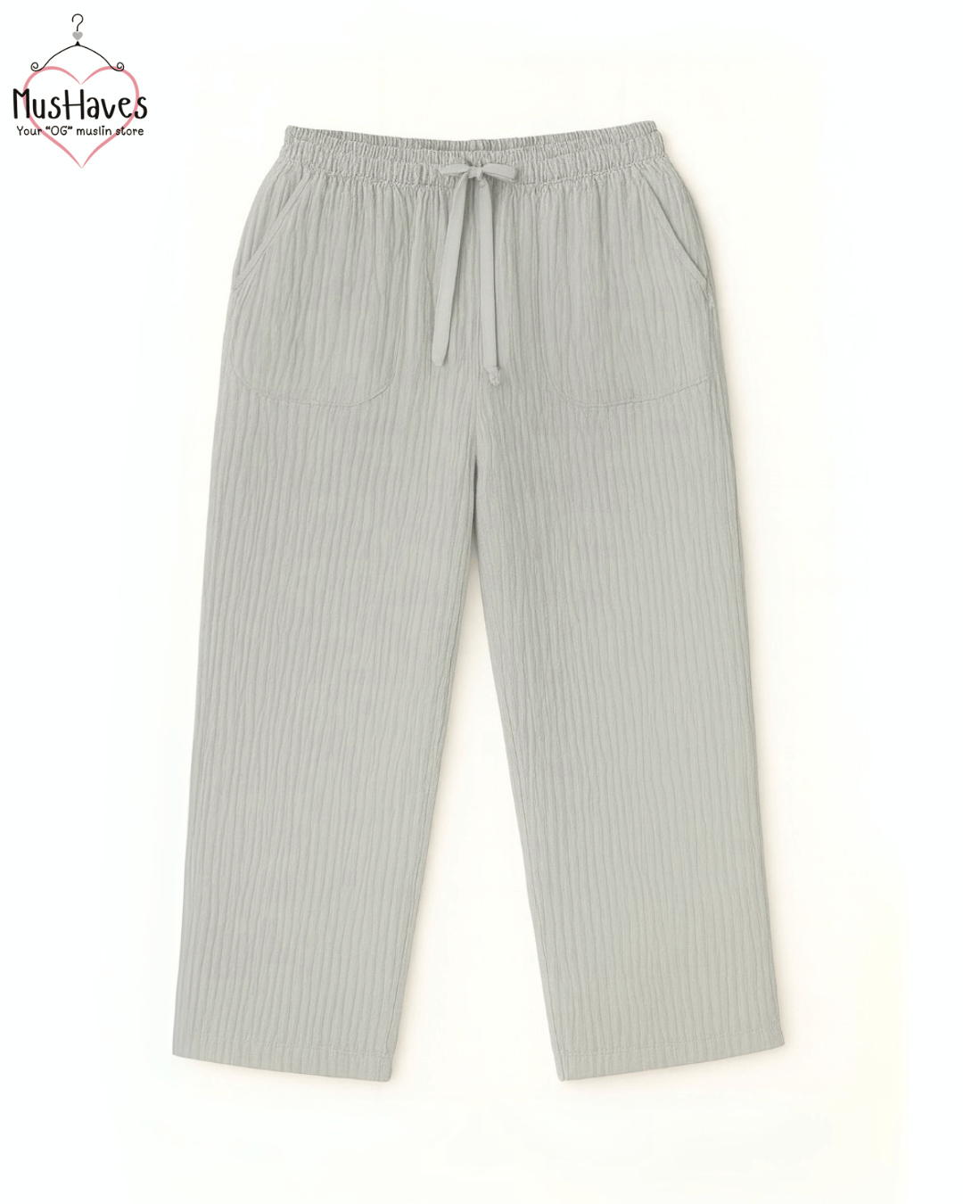 Breezy Muslin Relaxed Bottoms – Ligh Grey