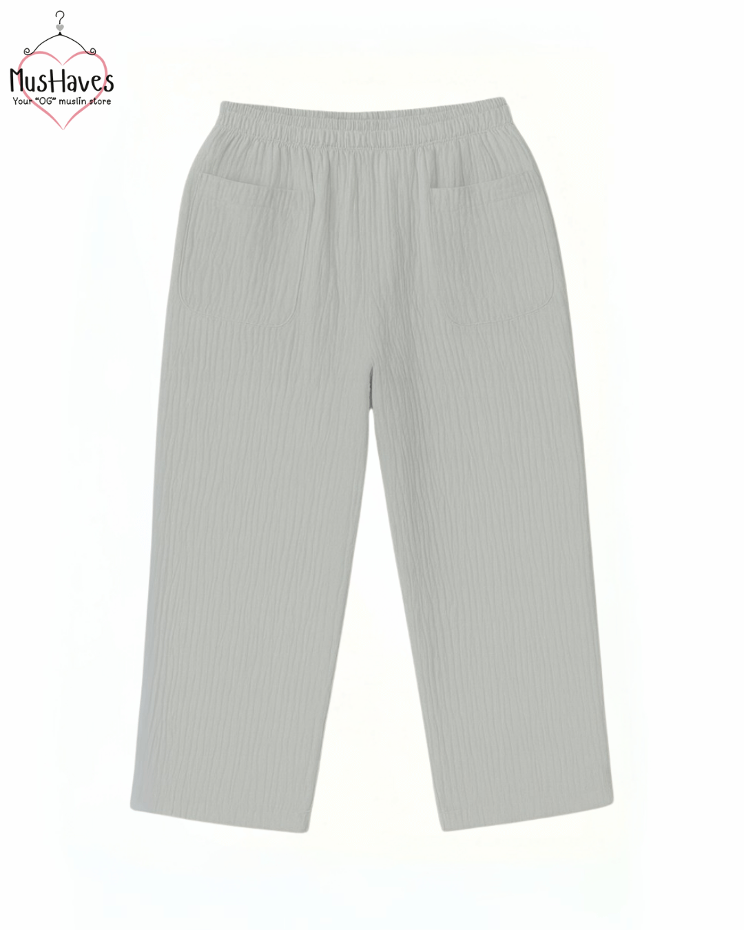 Breezy Muslin Relaxed Bottoms – Ligh Grey