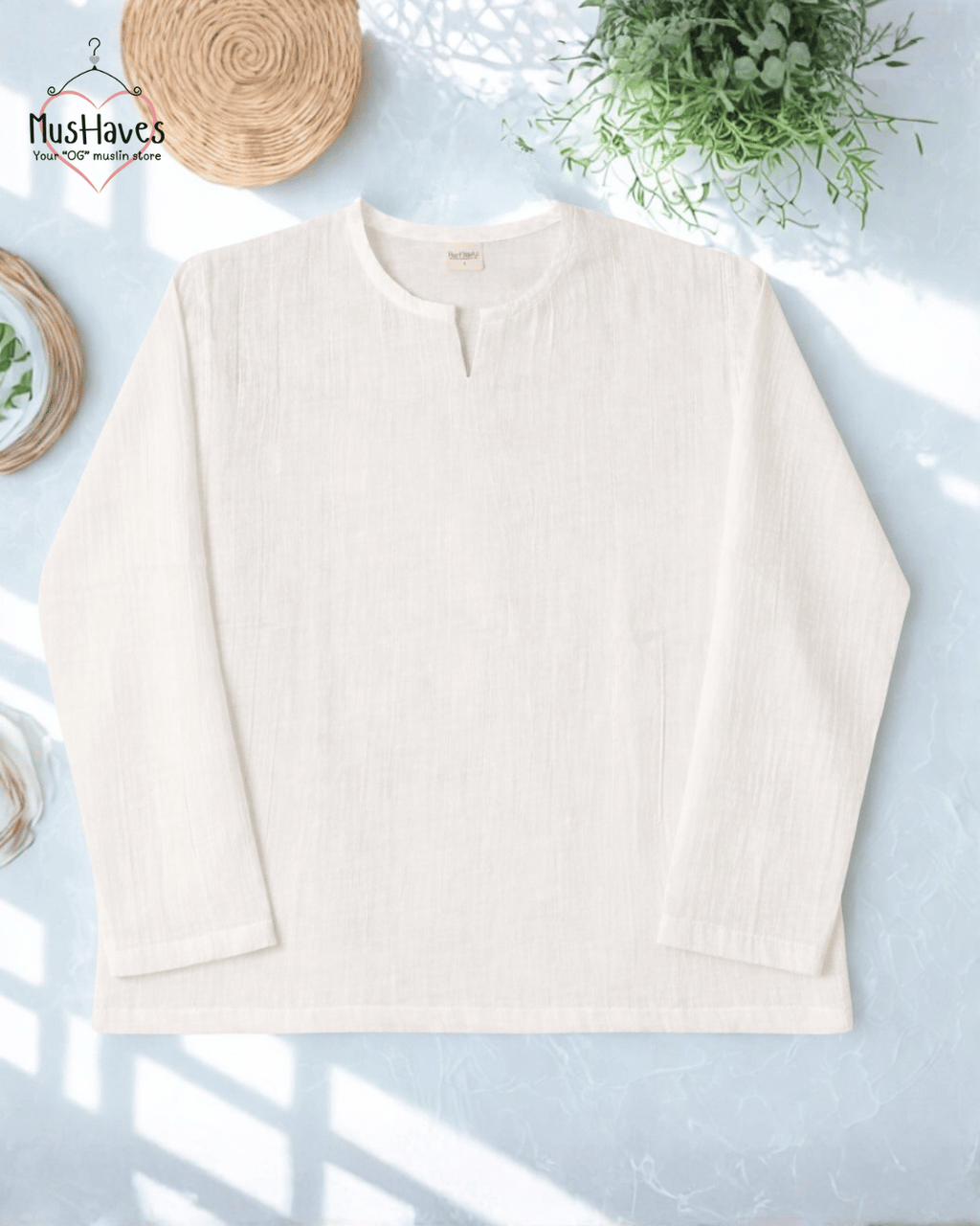 Muslin Notch Neck Twin Pack – Mint × White