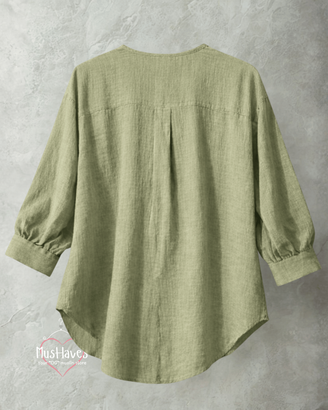 Women Premium Muslin Formal Blouse – 100% Double Gauze | Loose Fit | Silloute | Slit Round Neck | Olive Green