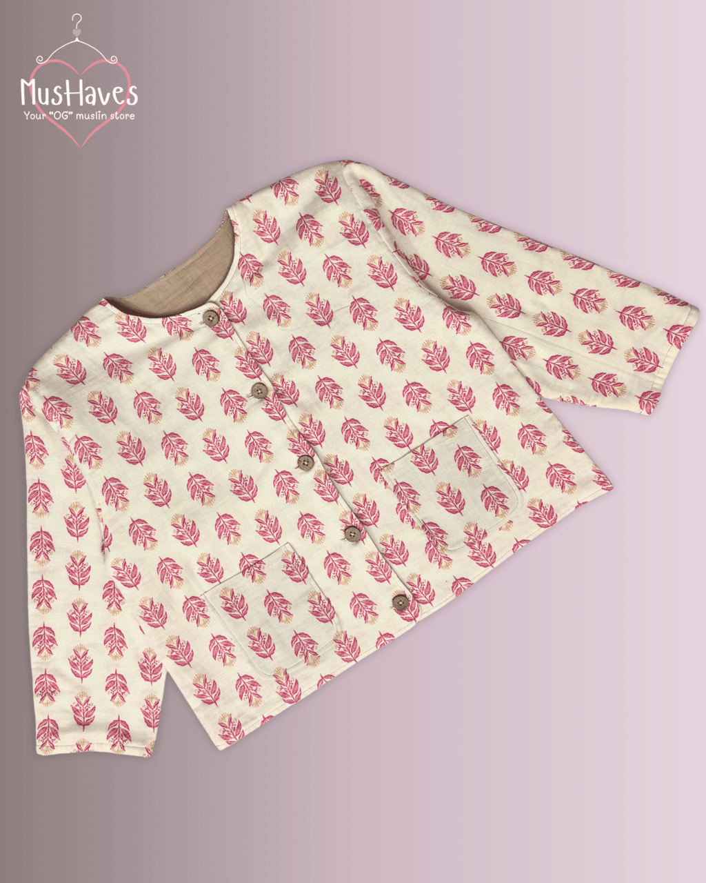 Premium Muslin Jacket | Women | 100% Organic Cotton | Mulmul | 4-Layer | 6-Layers | Reversible | Round Neck | 10°C to 25°C | Red Petal + Beige