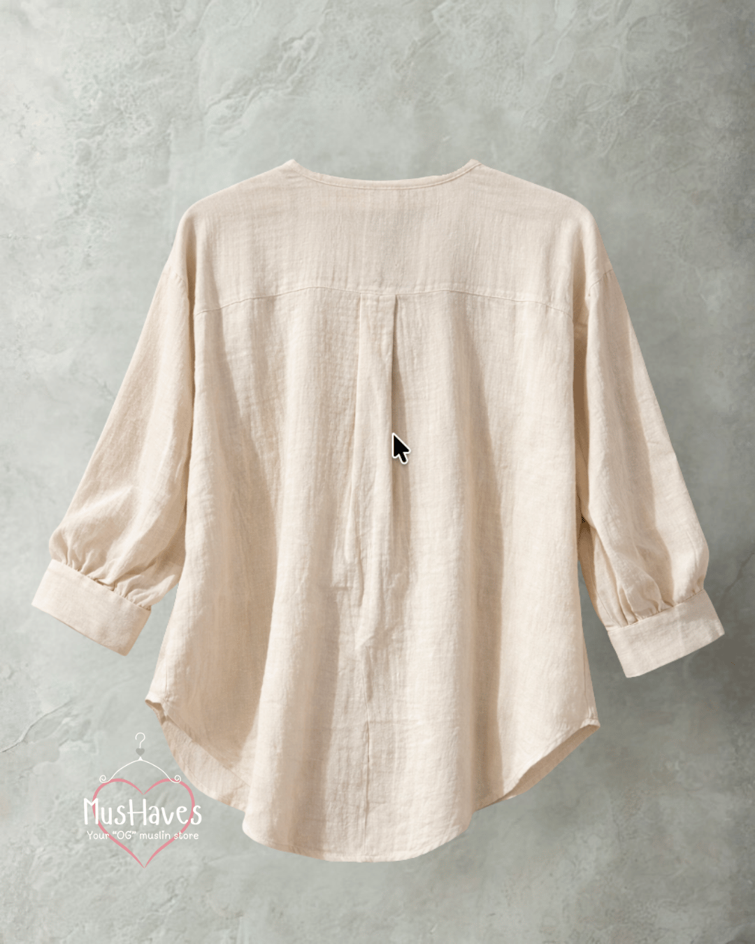 Women Premium Muslin Formal Blouse – 100% Double Gauze | Loose Fit | Silloute | Slit Round Neck | Beige