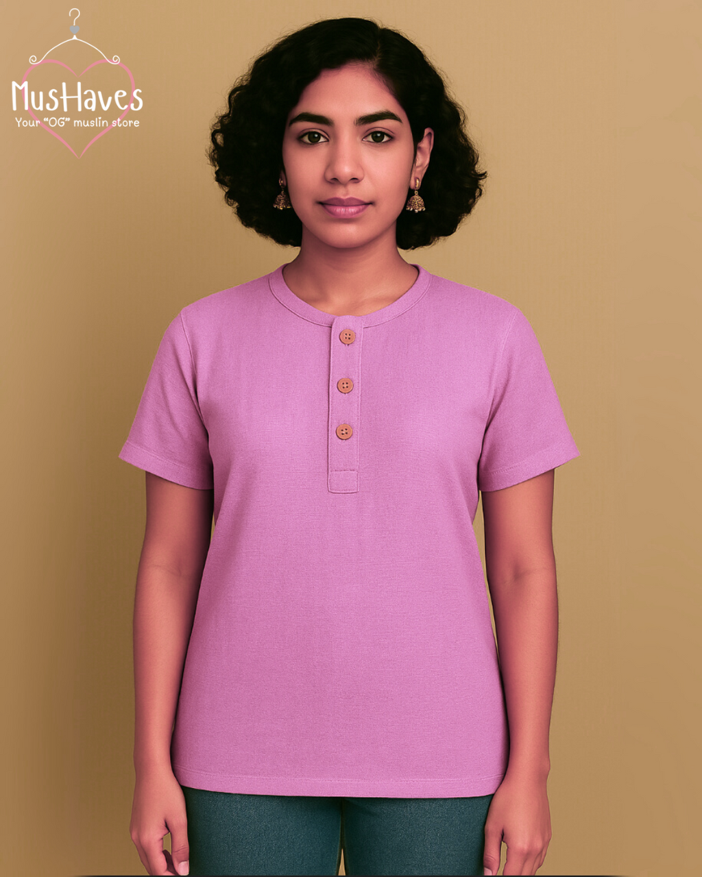 Premium Henley Teeshirt Combo Of Pink - Soft Pink + Rust Pink