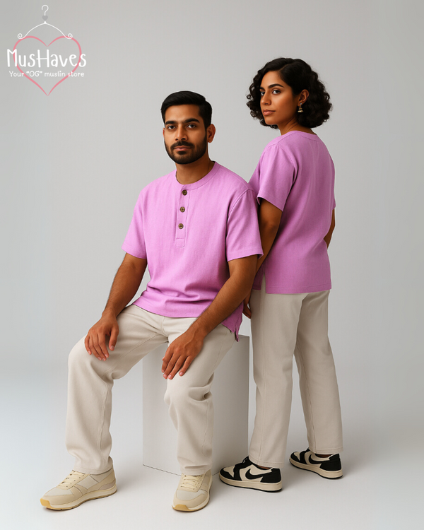 Classic Muslin Henley – Baby Pink