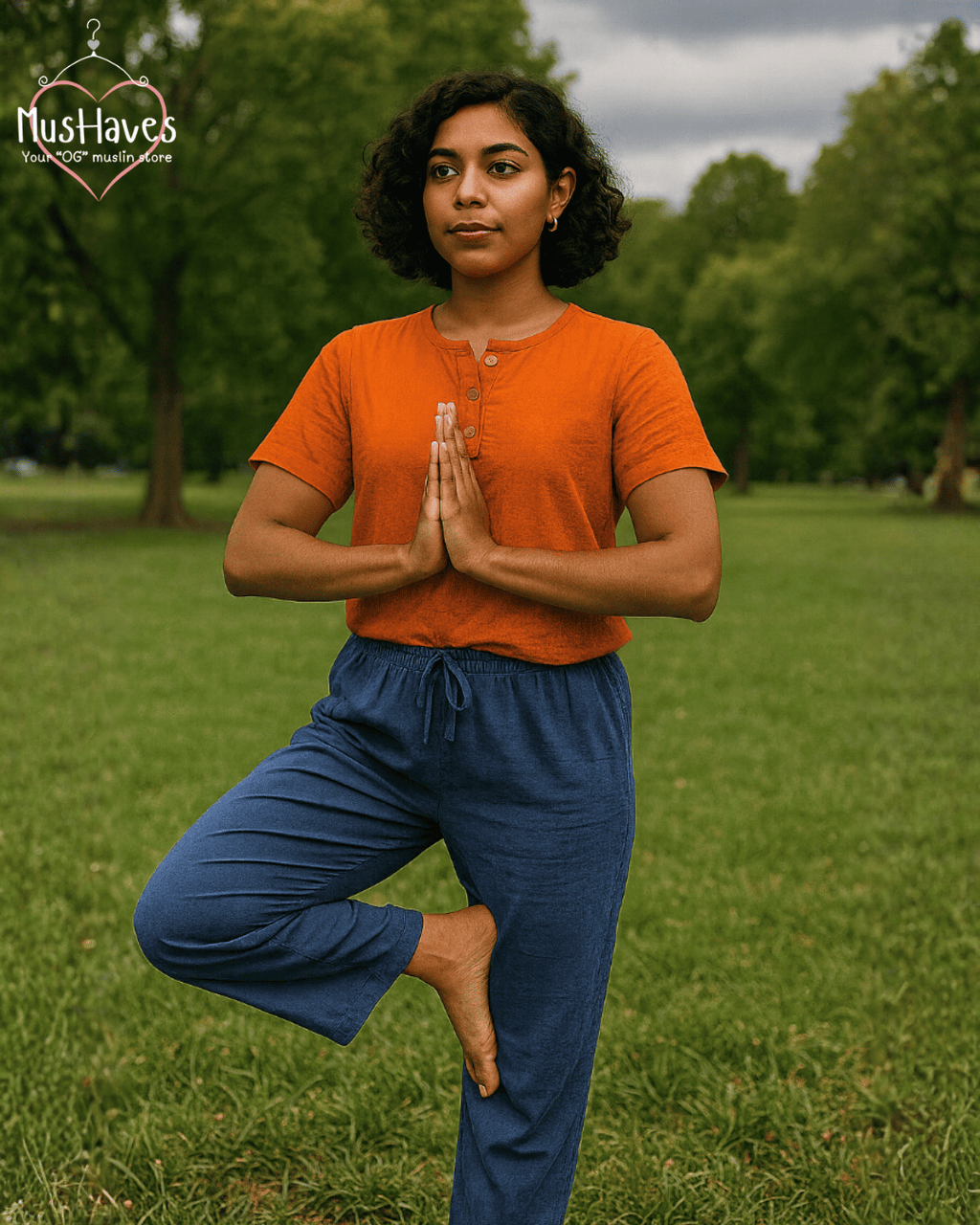 Premium Muslin Combo set | Teeshirt + Bottoms | Rust Orange + Deep Blue