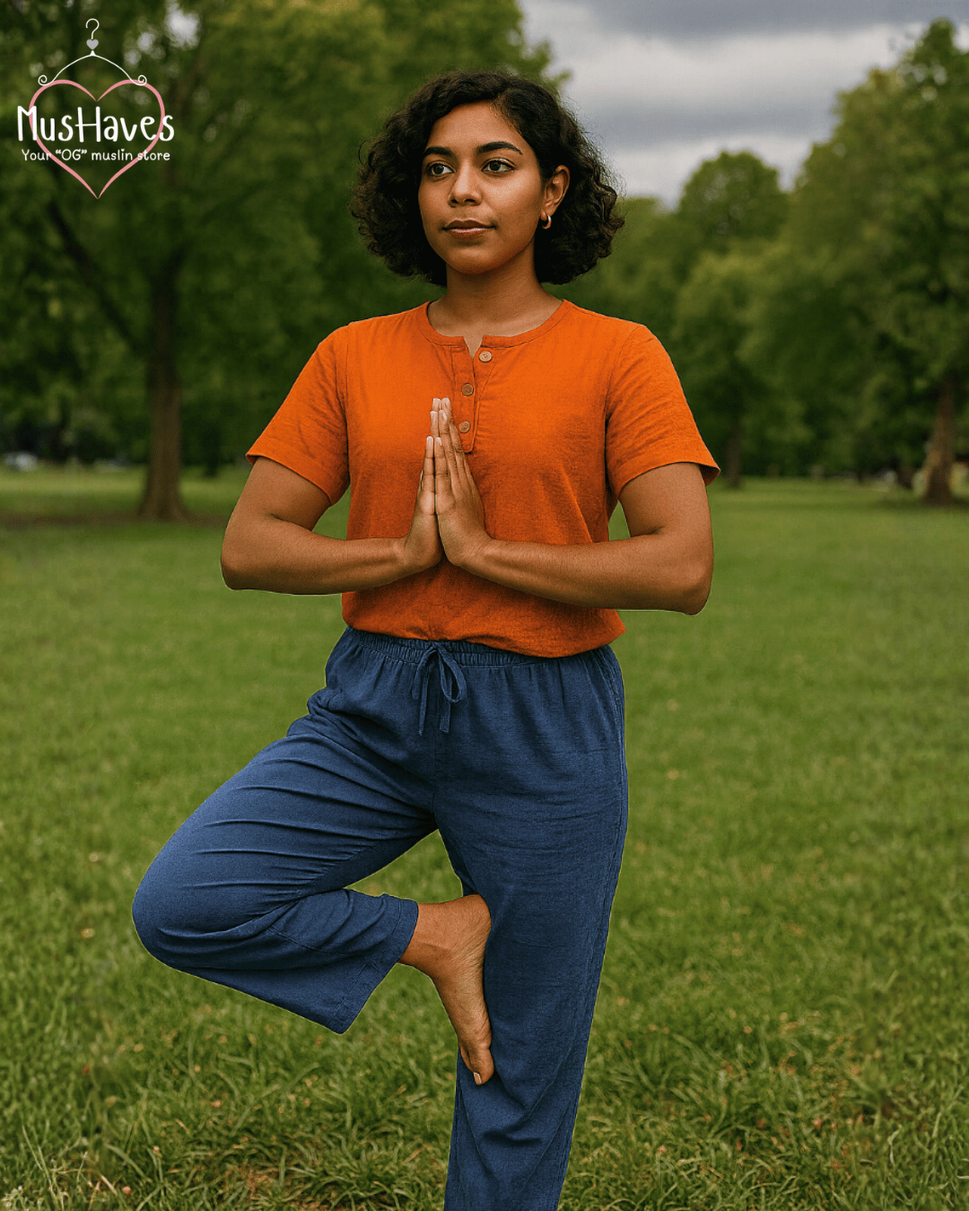 Premium Muslin Combo set | Teeshirt + Bottoms | Rust Orange + Deep Blue