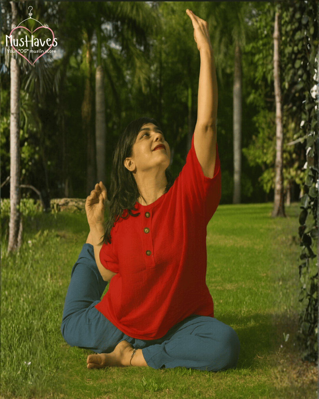 Premium Muslin Combo set | Teeshirt + Bottoms | Classic Red + Deep Blue