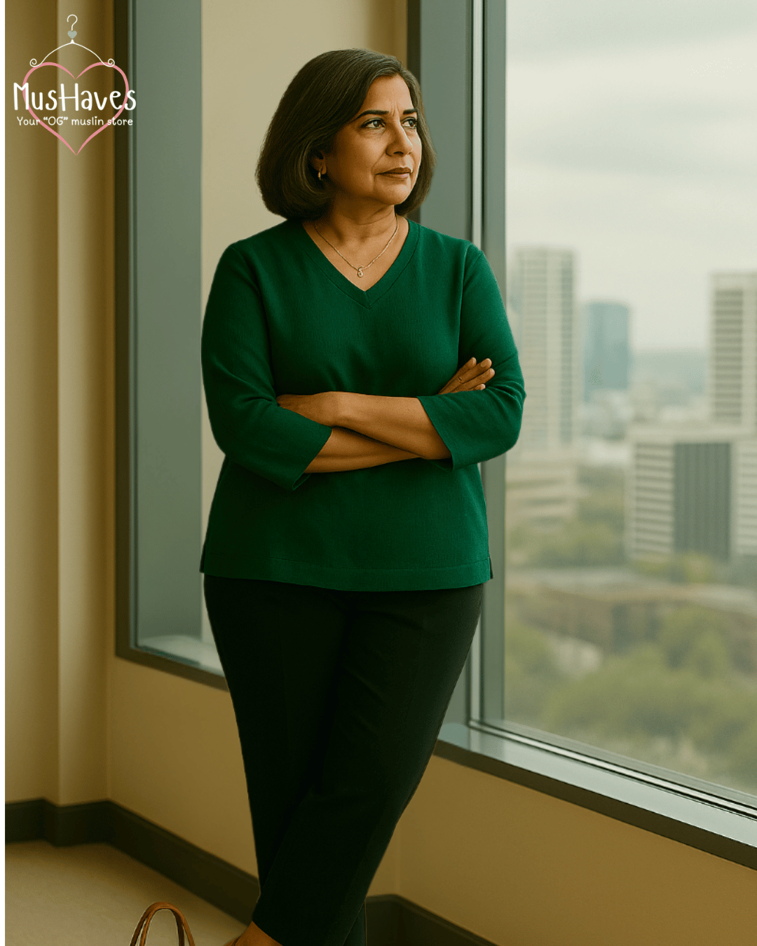 Premium Muslin Combo set | A-Line Teeshirt + Bottoms | Emerald Green + Charcoal Black