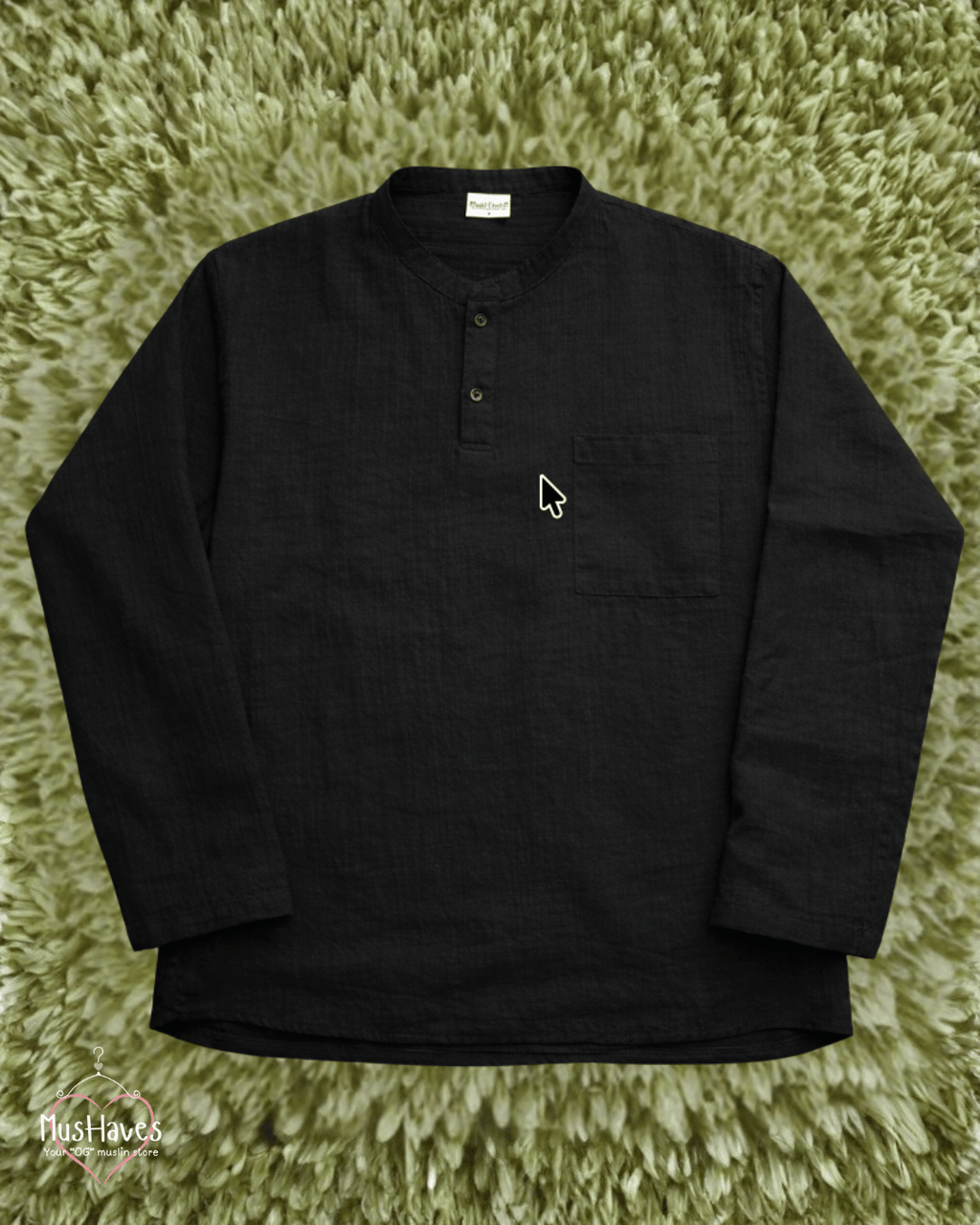 Premium Mulmul Kurta Teeshirt | 100% Organic Cotton | Men | Mushaves Classic | Charcoal Black