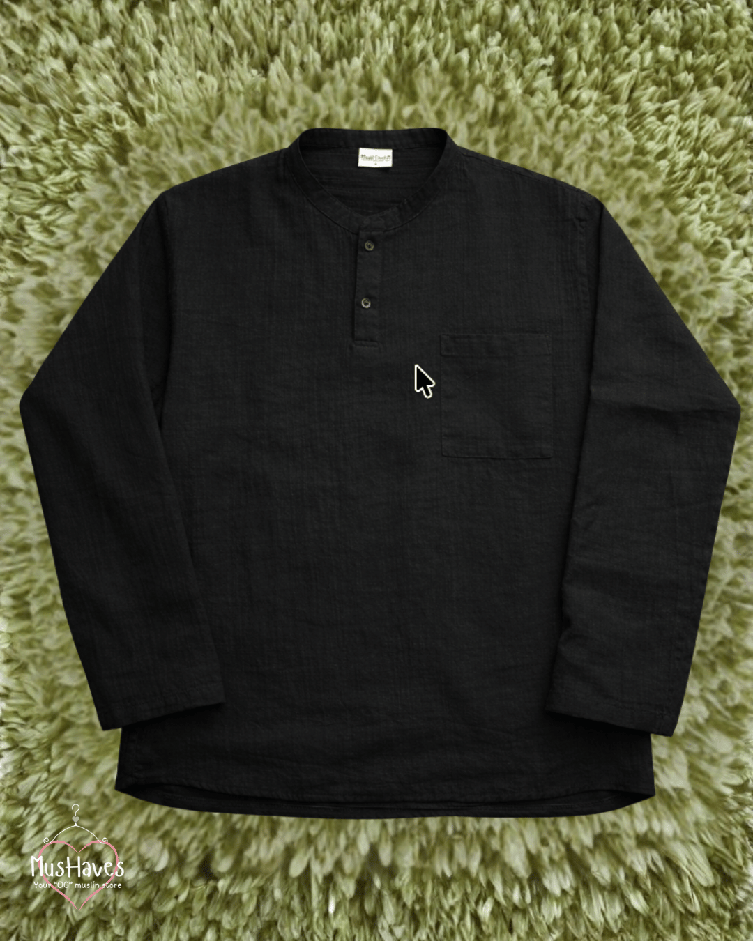 Premium Mulmul Kurta Teeshirt | 100% Organic Cotton | Men | Mushaves Classic | Charcoal Black