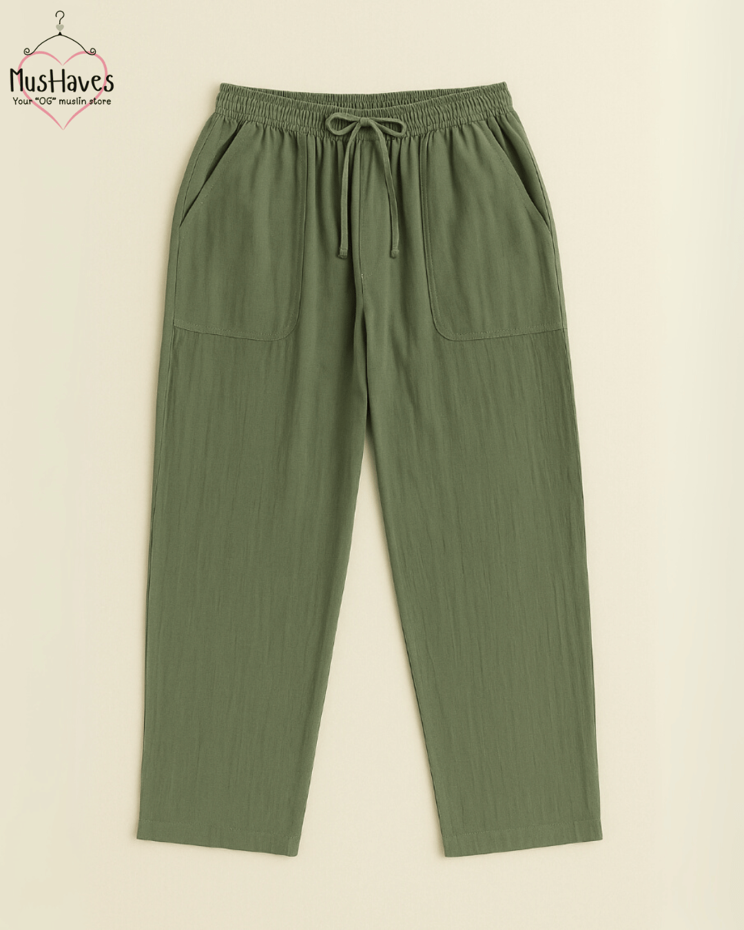 Premium Muslin Bottoms | 100% Organic Cotton | Unisex | Olive Green