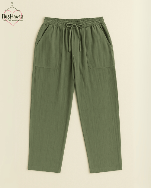 Premium Muslin Bottoms | 100% Organic Cotton | Unisex | Olive Green