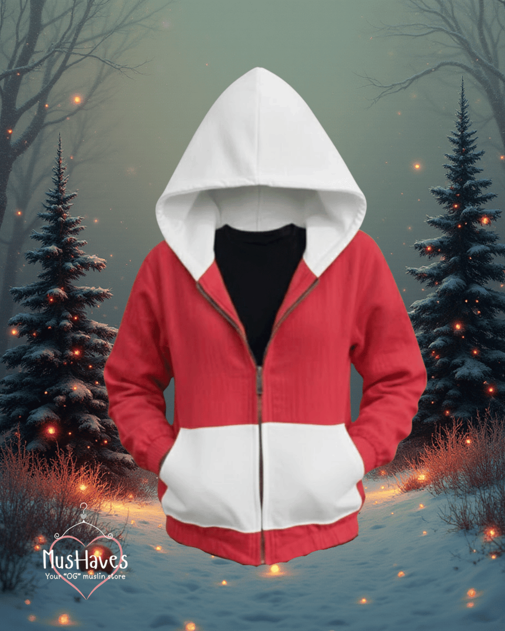 Premium Muslin Hoodie | Unisex | 100% Organic Cotton | Mulmul | Anti Static | Breathable | Skin Friendly | Winter Essential | Christmas Colour-Blocked | Zipper
