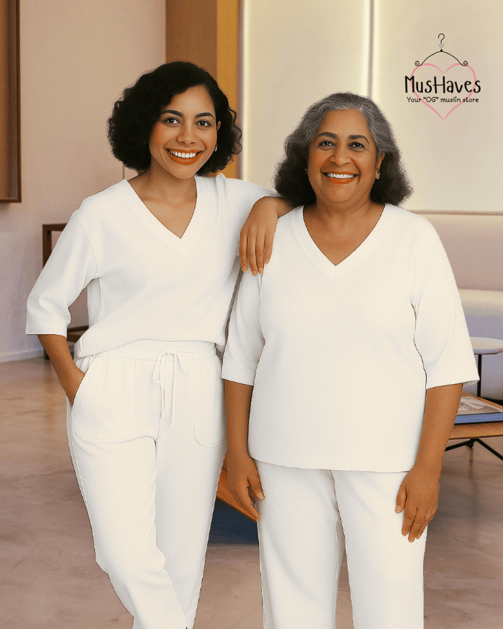 A-Line Coord Set | Premium Muslin | V-Neck | White