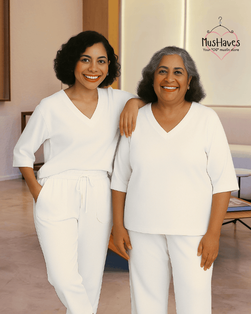 A-Line Coord Set | Premium Muslin | V-Neck | White