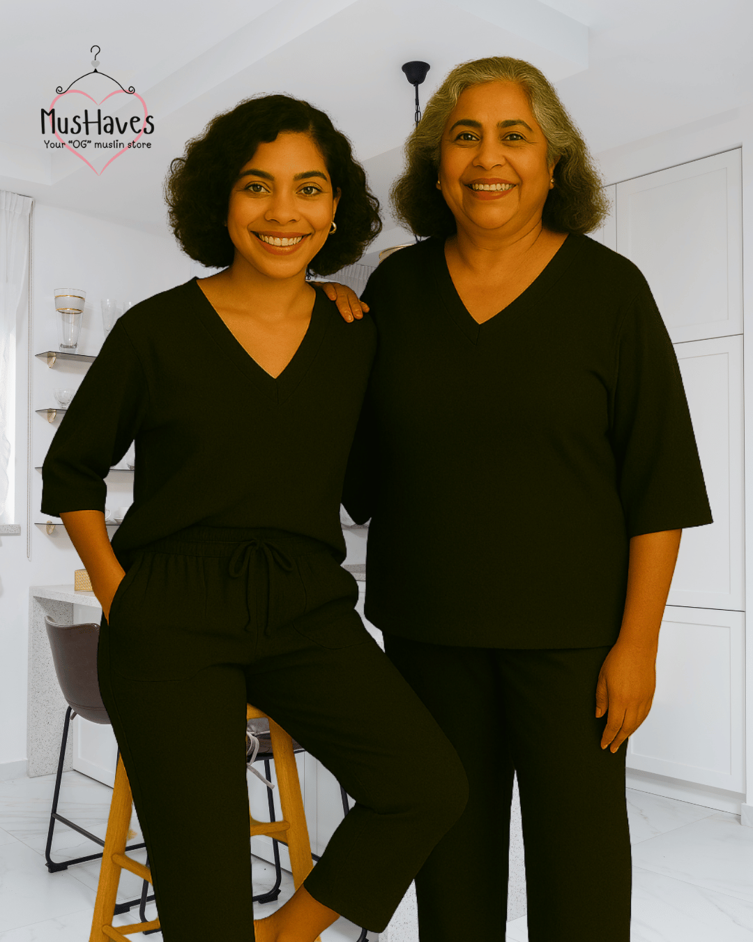 A-Line Coord Set | Premium Muslin | V-Neck | Black