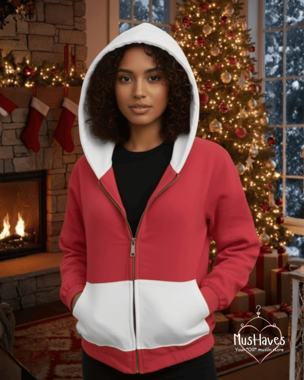Premium Muslin Hoodie | Unisex | 100% Organic Cotton | Mulmul | Anti Static | Breathable | Skin Friendly | Winter Essential | Christmas Colour-Blocked | Zipper