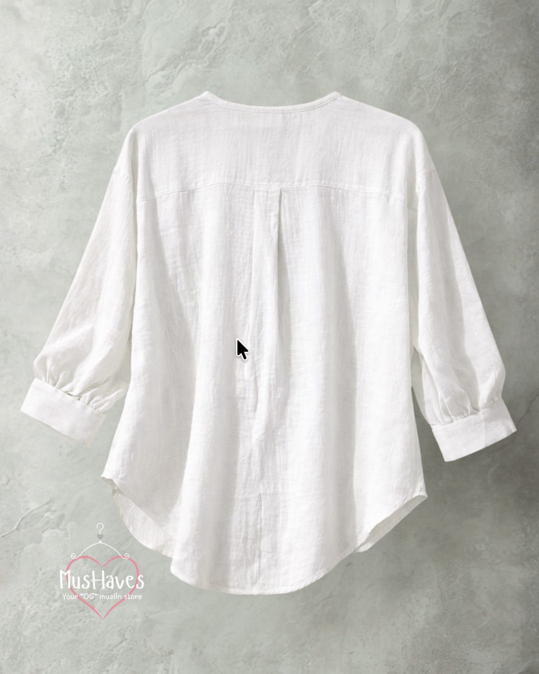 Women Premium Muslin Formal Blouse – 100% Double Gauze | Loose Fit | Silloute | Slit Round Neck | Pearl White