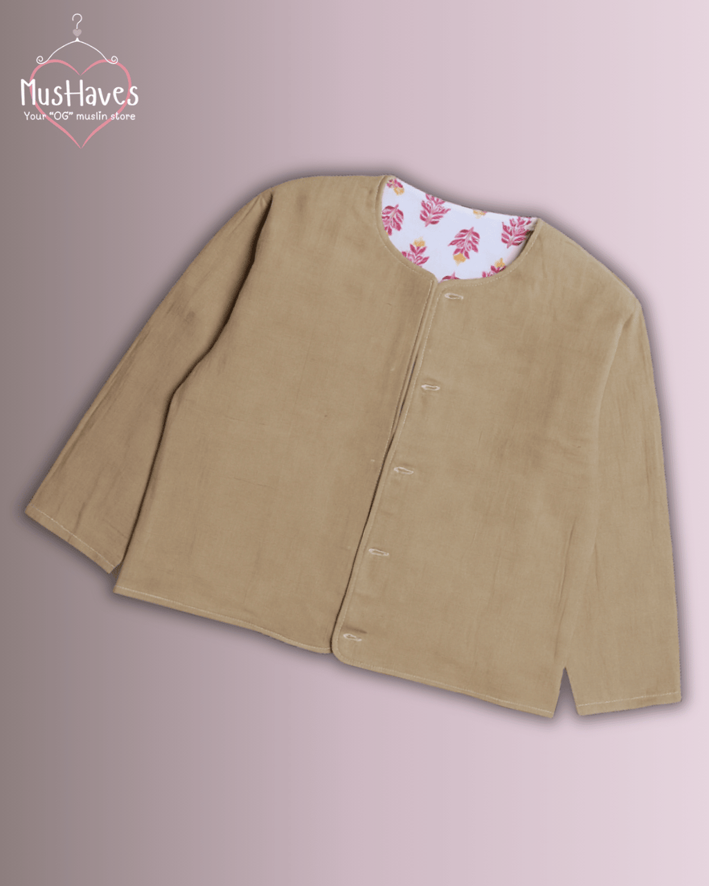 Premium Muslin Jacket | Women | 100% Organic Cotton | Mulmul | 4-Layer | 6-Layers | Reversible | Round Neck | 10°C to 25°C | Red Petal + Beige